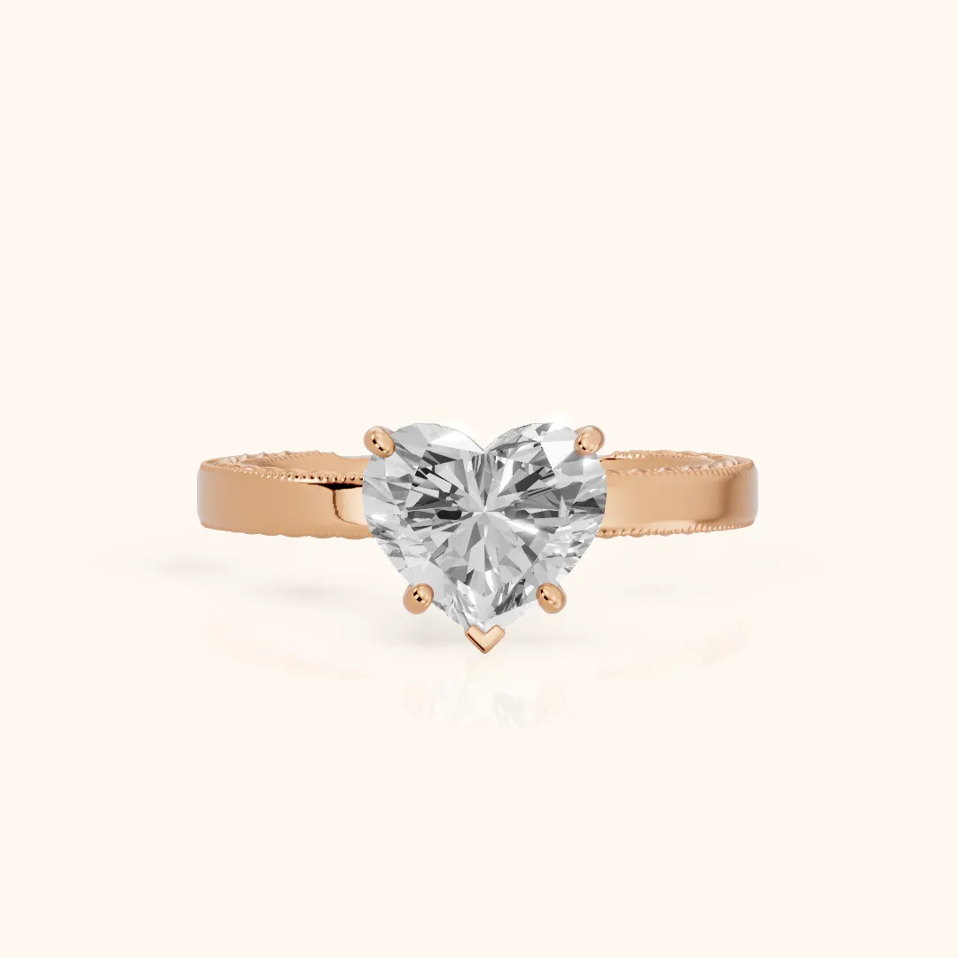 Kerry Engraved Solitaire Heart Diamond Engagement Ring in Rose Gold — view 2