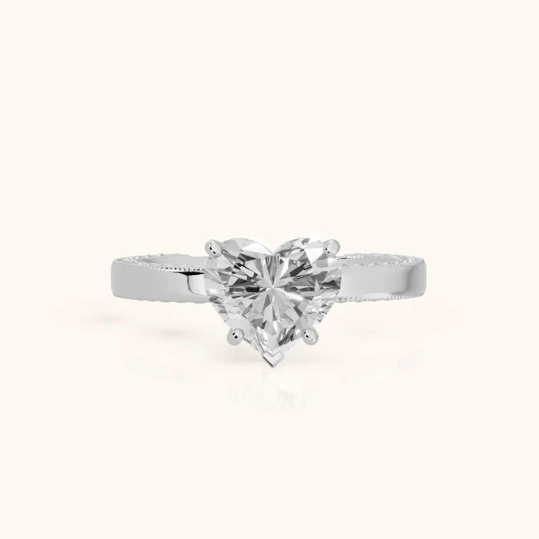 Kerry Engraved Solitaire Heart Diamond Engagement Ring in Silver — view 2