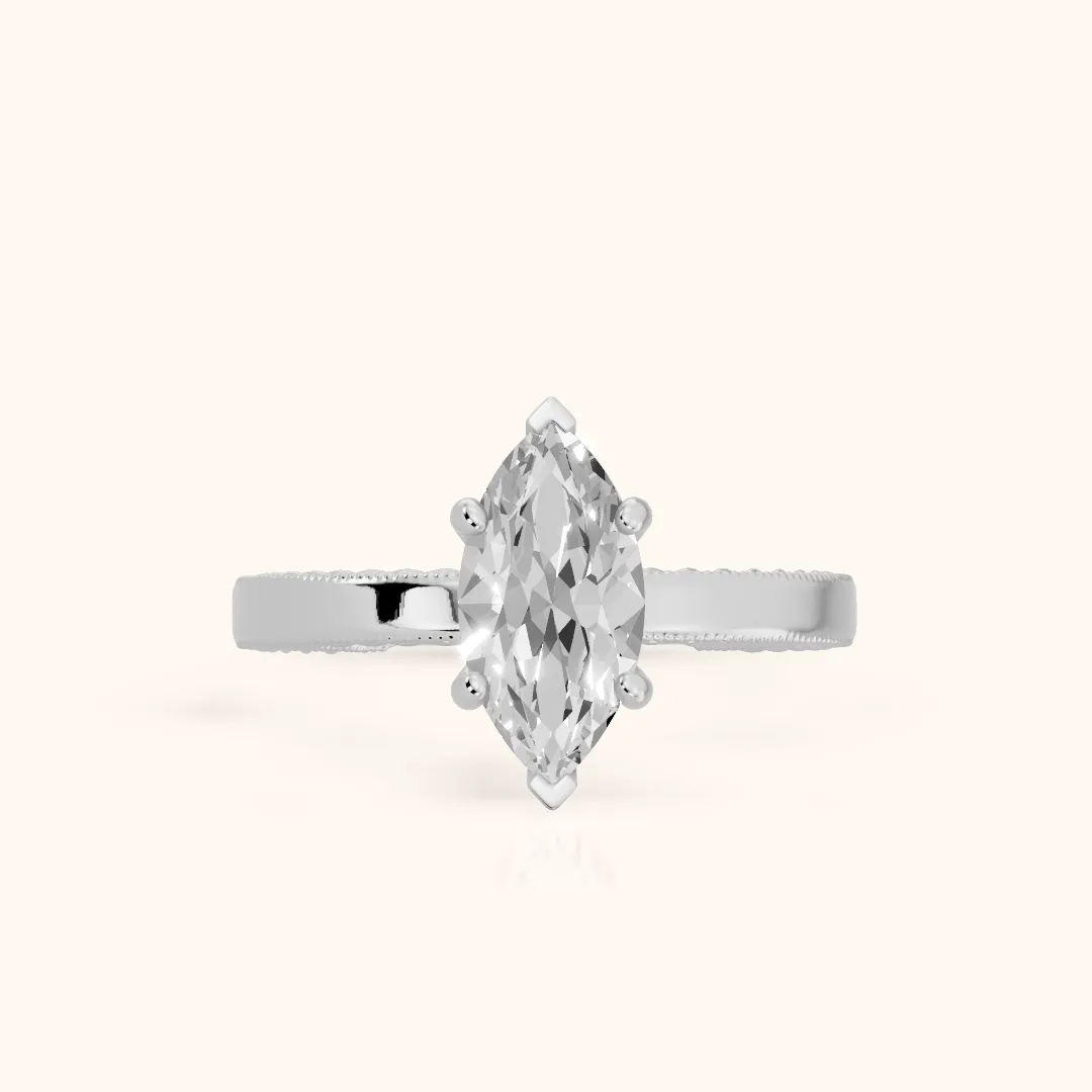 Kerry Engraved Solitaire Marquise Diamond Engagement Ring in Silver — view 2