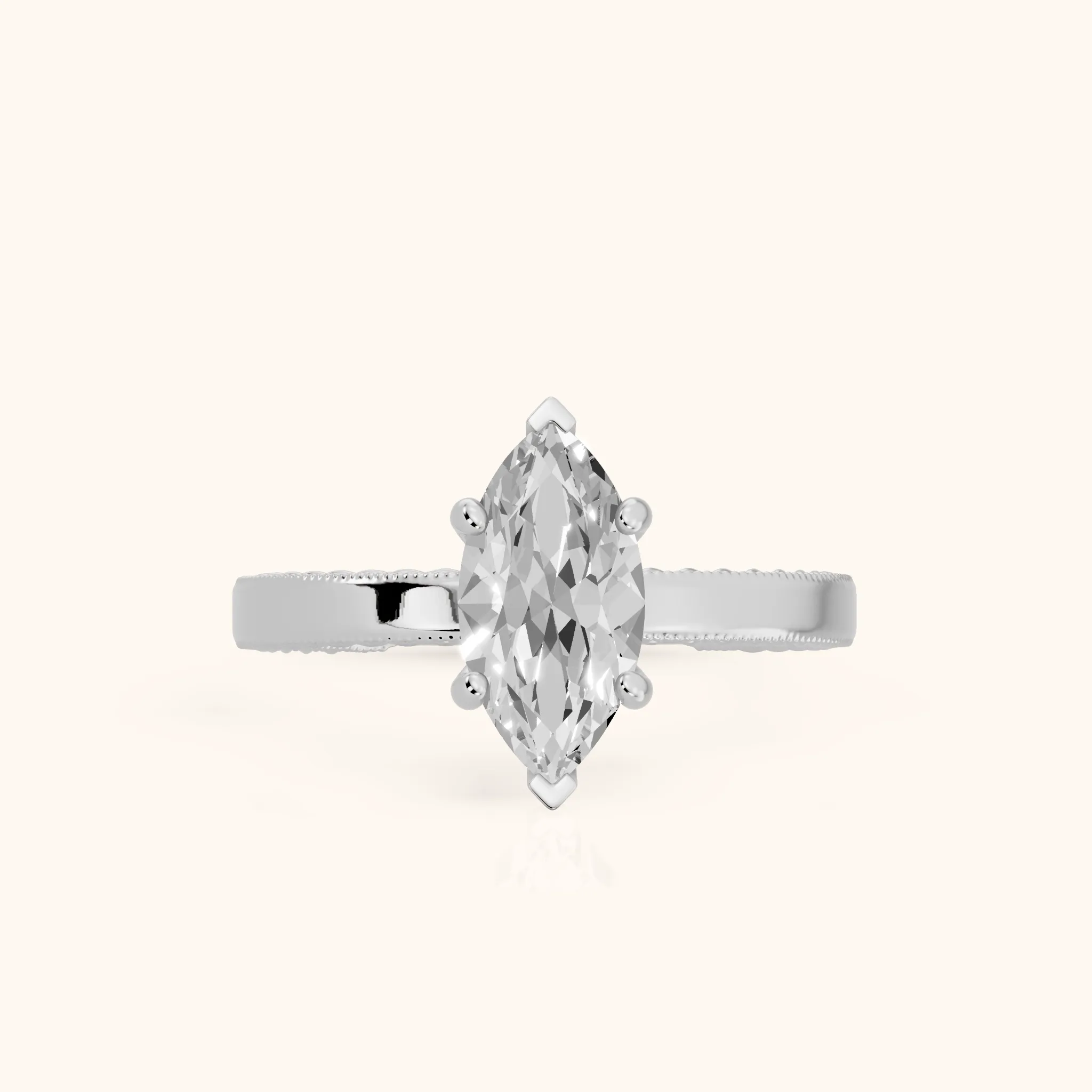 Kerry Engraved Solitaire Marquise Diamond Engagement Ring in Silver — view 1