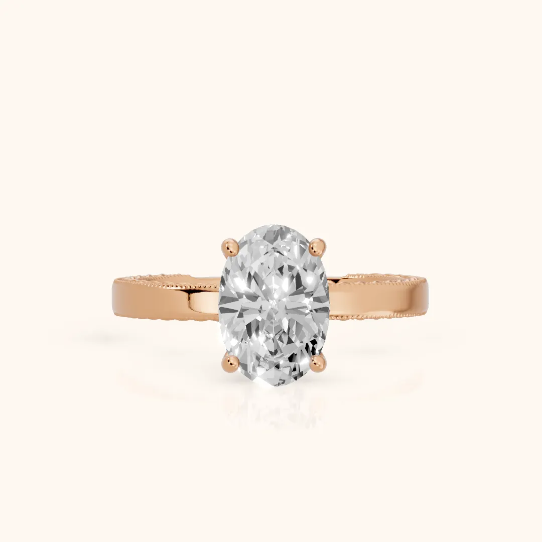 Kerry Engraved Solitaire Oval Diamond Engagement Ring in Rose Gold — view 2
