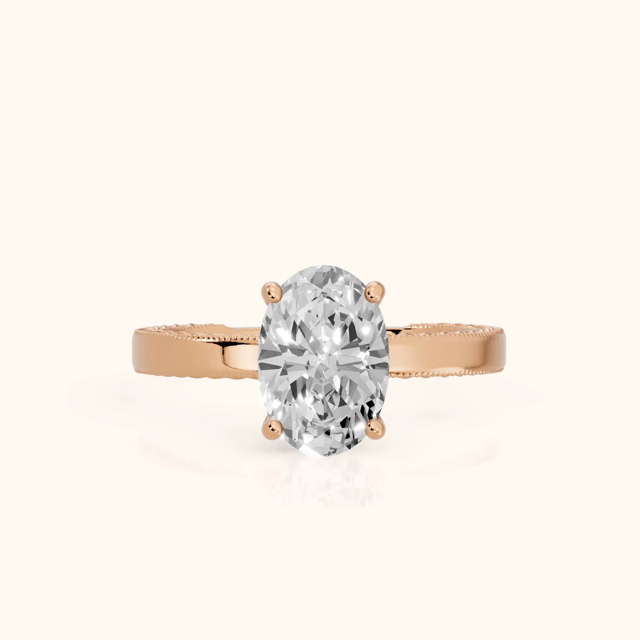 Kerry Engraved Solitaire Oval Diamond Engagement Ring in Rose Gold — view 1