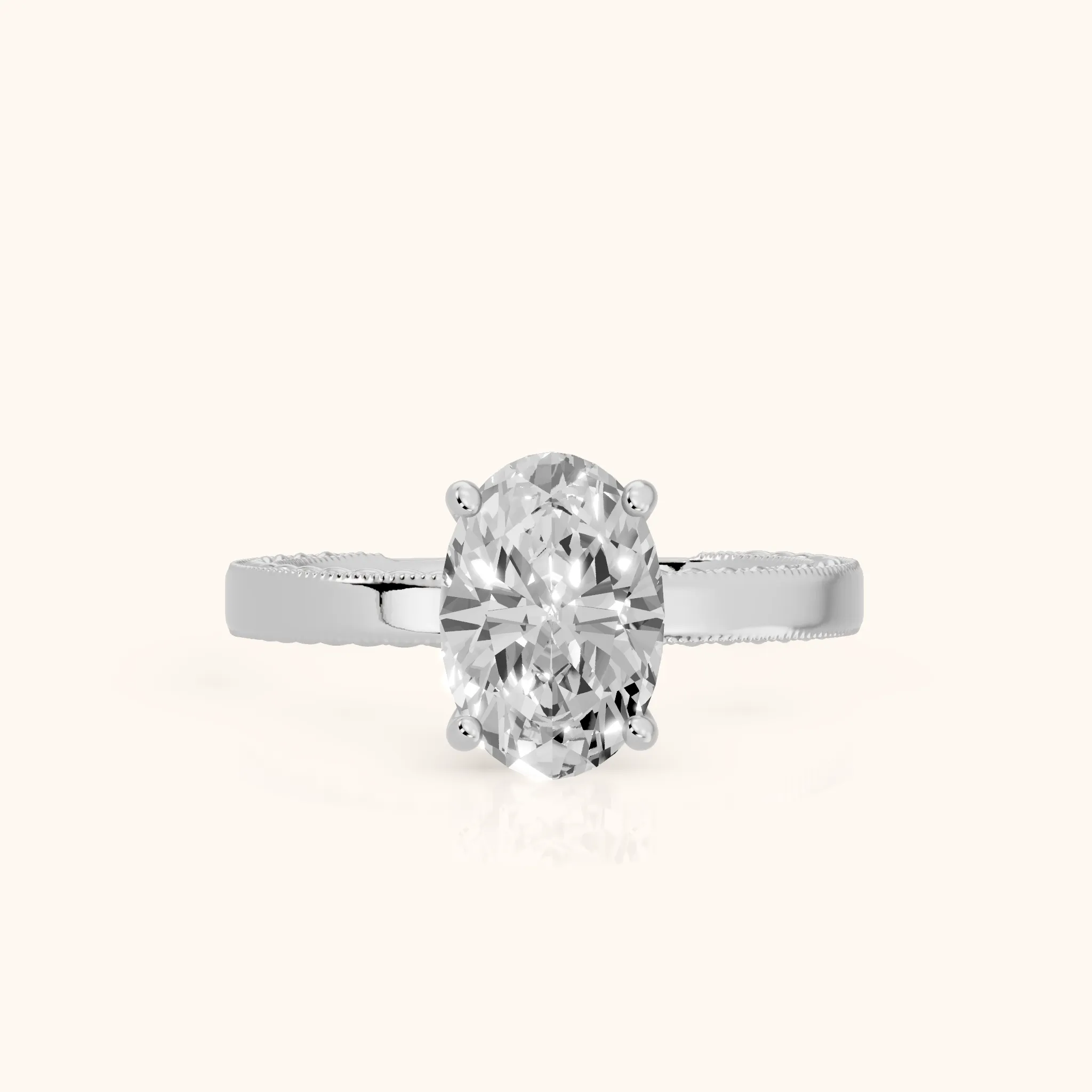 Kerry Engraved Solitaire Oval Diamond Engagement Ring in Silver — view 1