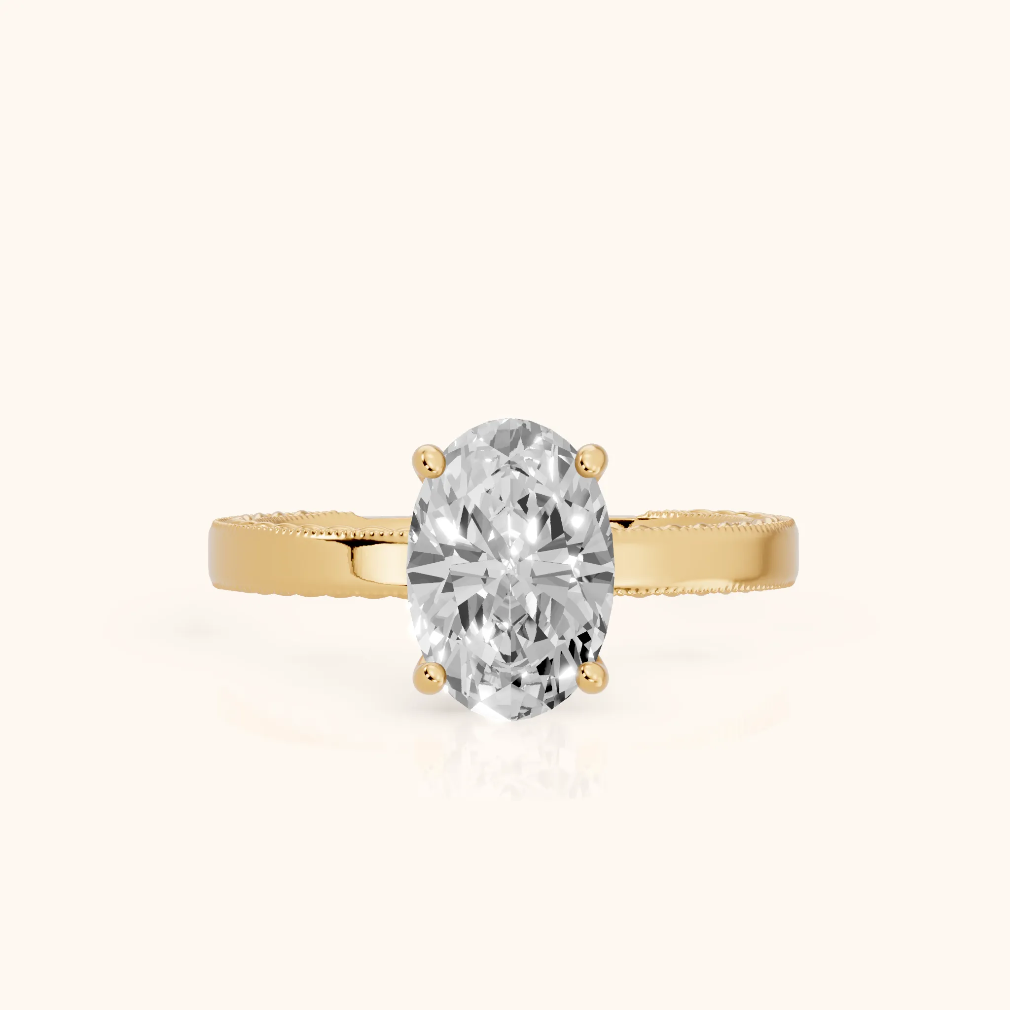 Kerry Engraved Solitaire Oval Diamond Engagement Ring in Yellow Gold — view 1
