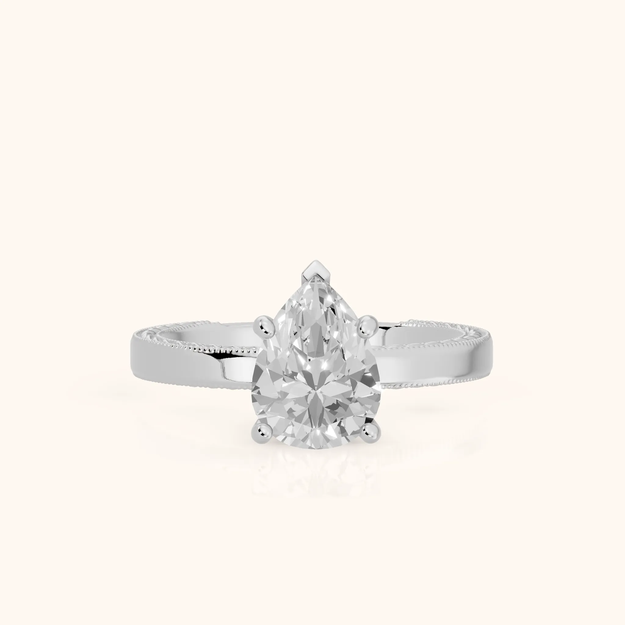 Kerry Engraved Solitaire Pear Diamond Engagement Ring in Silver — view 1