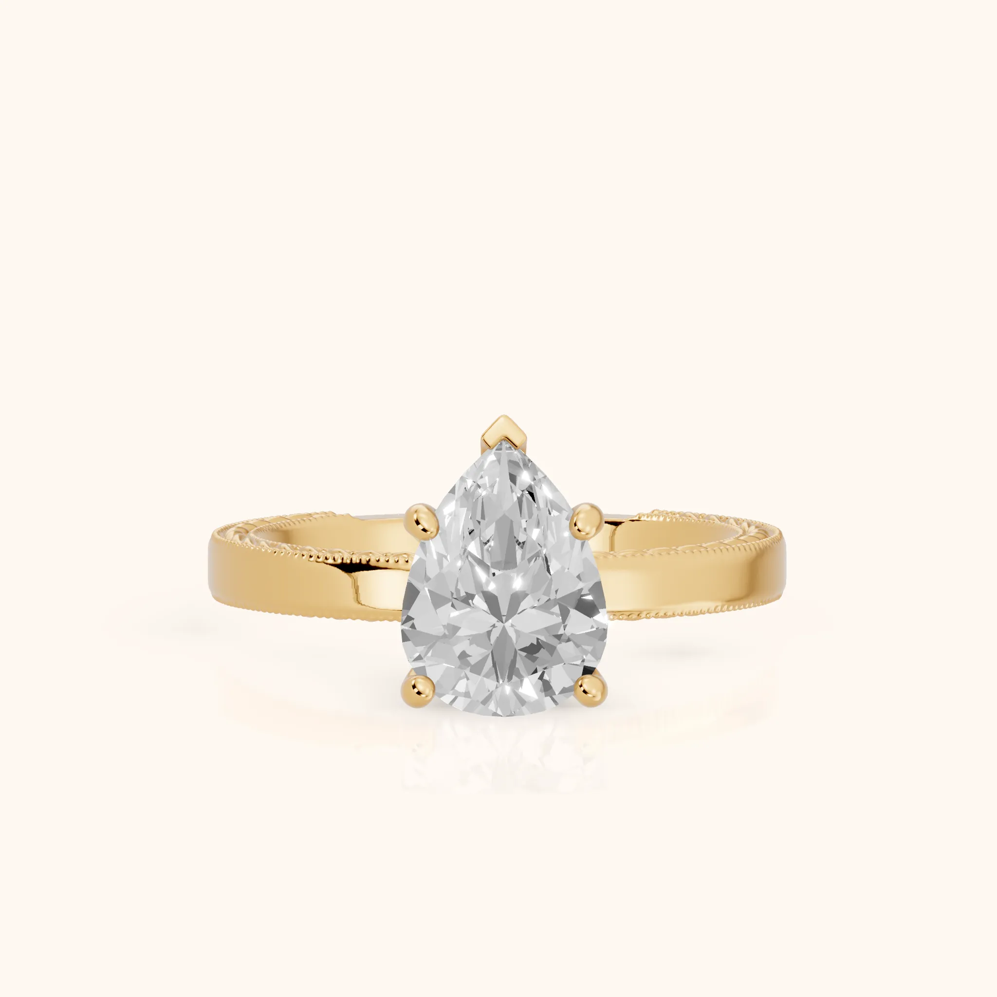 Kerry Engraved Solitaire Pear Diamond Engagement Ring in Yellow Gold — view 1
