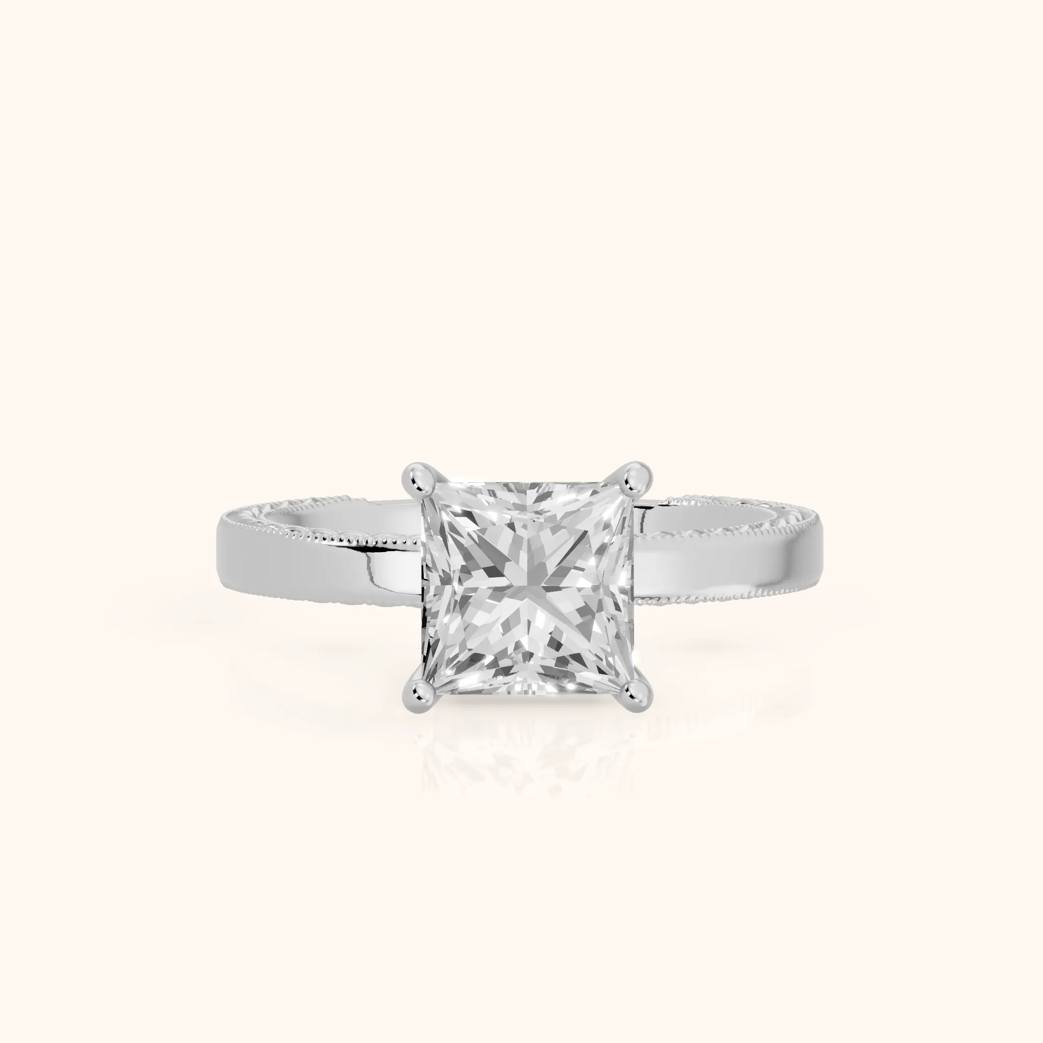 Kerry Engraved Solitaire Princess Diamond Engagement Ring in Platinum — view 1
