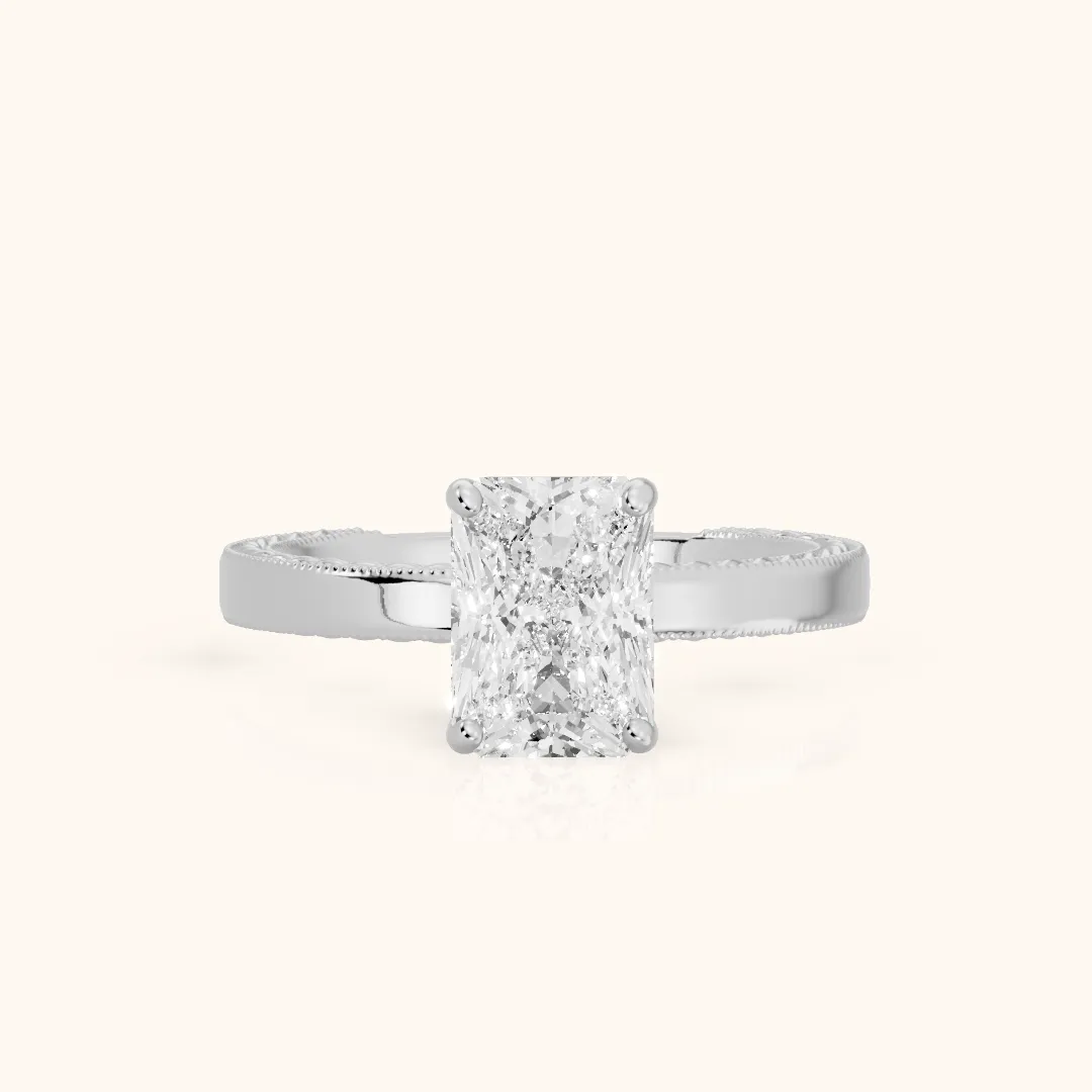 Kerry Engraved Solitaire Radiant Diamond Engagement Ring in Silver — view 2