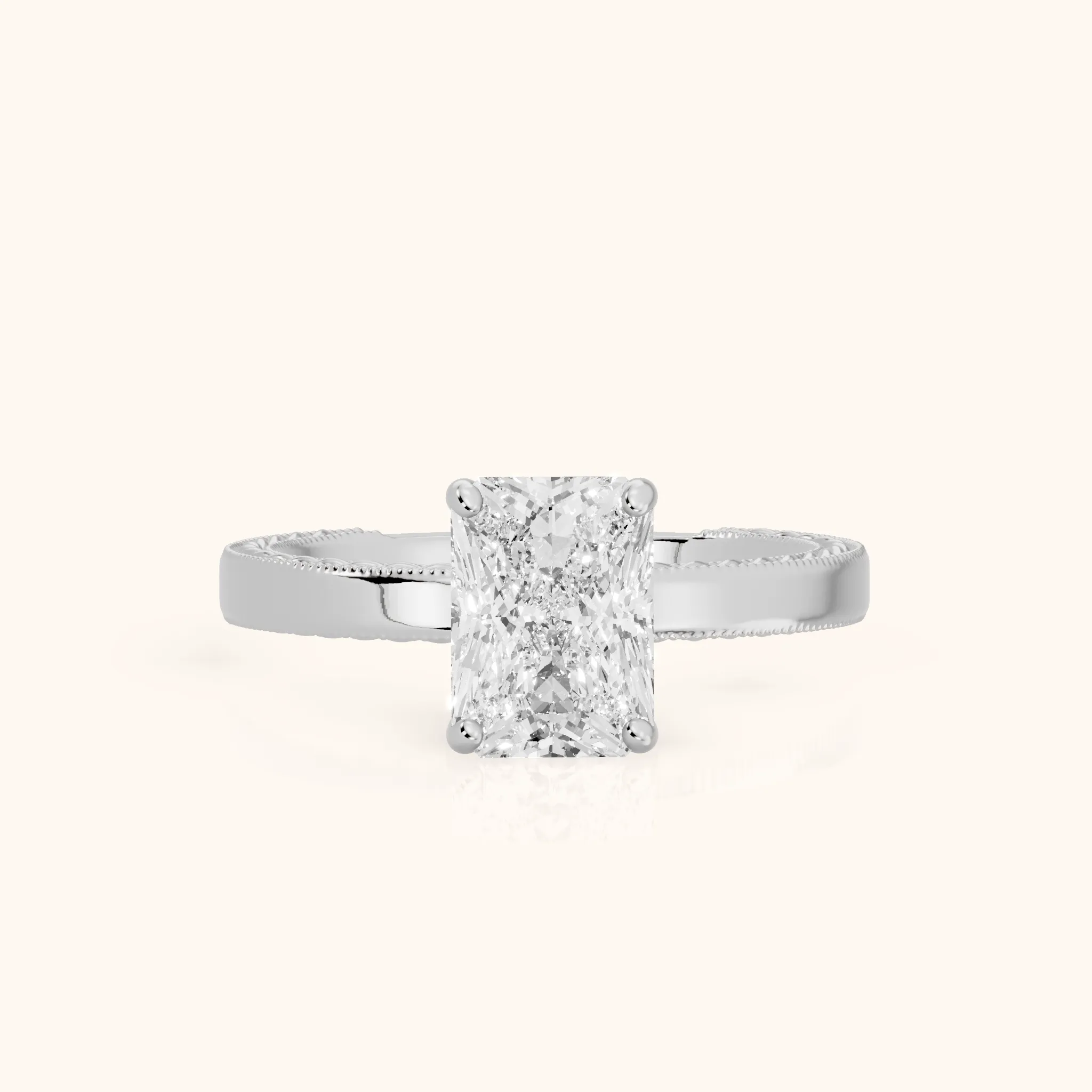 Kerry Engraved Solitaire Radiant Diamond Engagement Ring in Silver — view 1