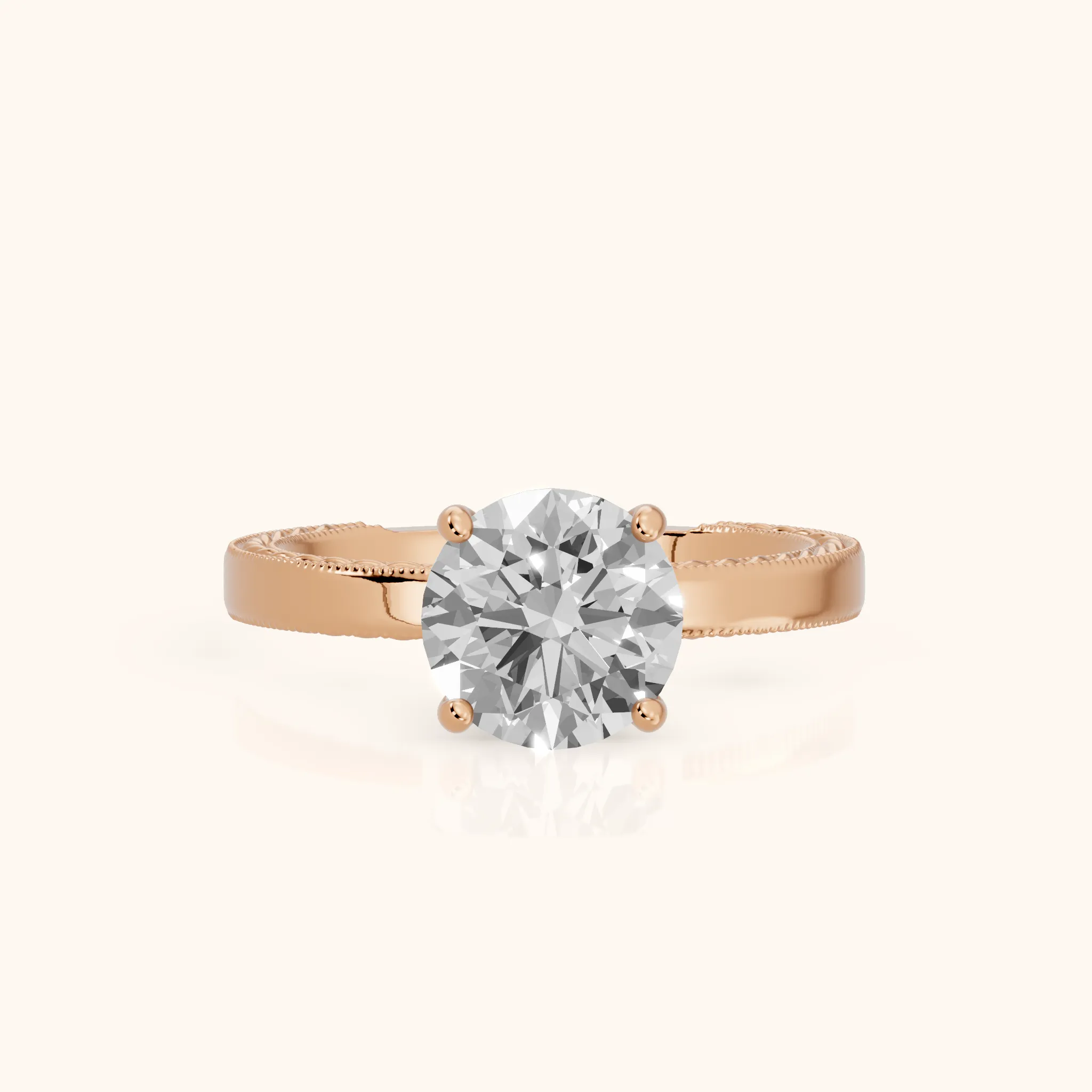 Kerry Engraved Solitaire Round Diamond Engagement Ring in Rose Gold — view 1