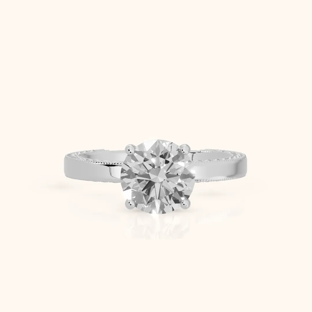 Kerry Engraved Solitaire Round Diamond Engagement Ring in Silver — view 2