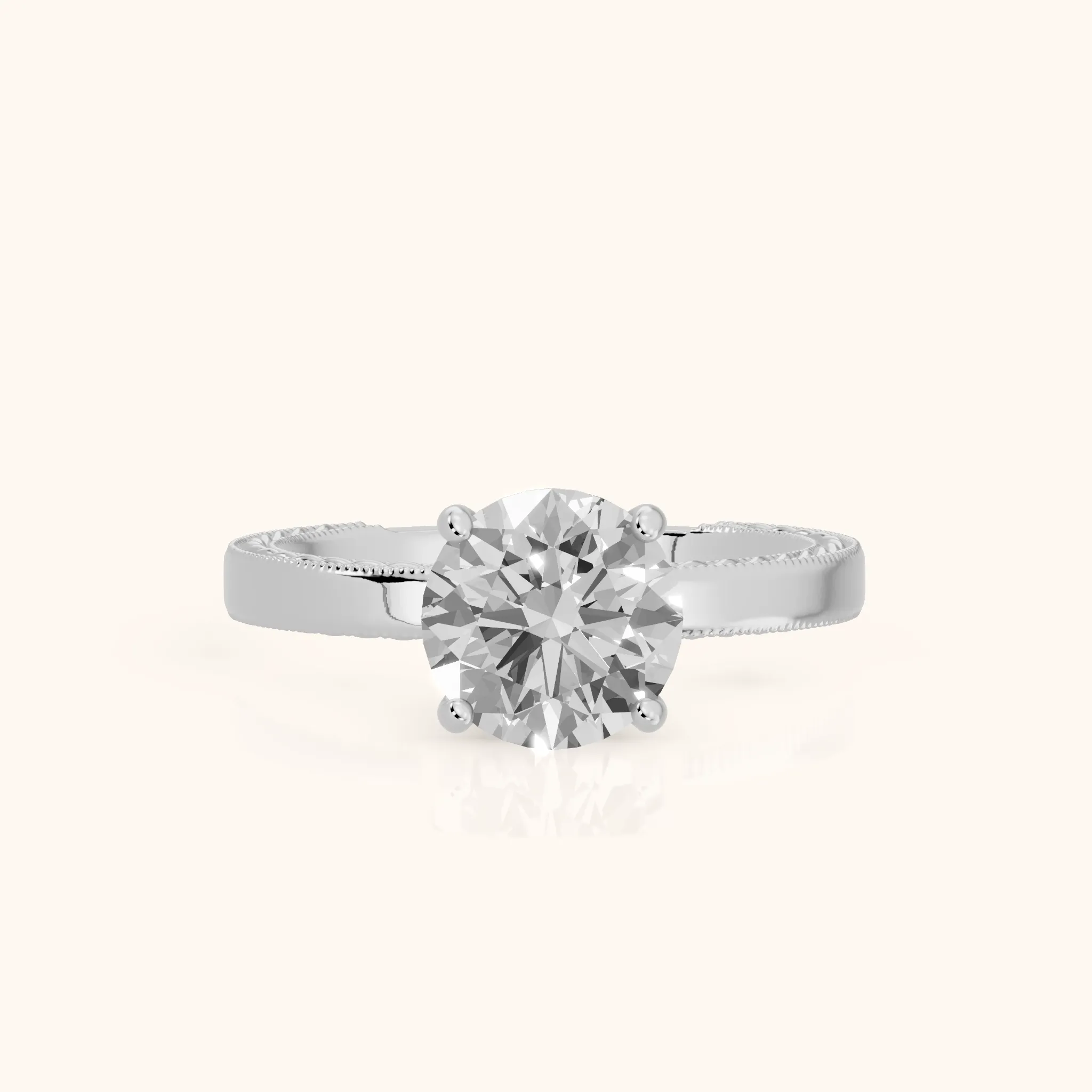 Kerry Engraved Solitaire Round Diamond Engagement Ring in Silver — view 1