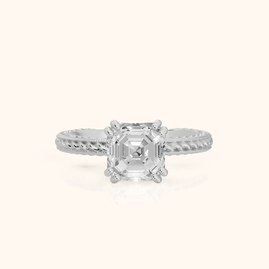 Lacey Rope Solitaire Asscher Diamond Engagement Ring in Platinum — view 2