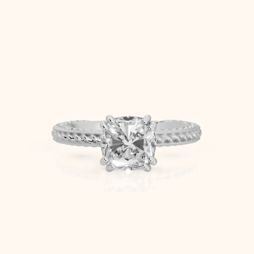 Lacey Rope Solitaire Cushion Diamond Engagement Ring in Silver — view 2