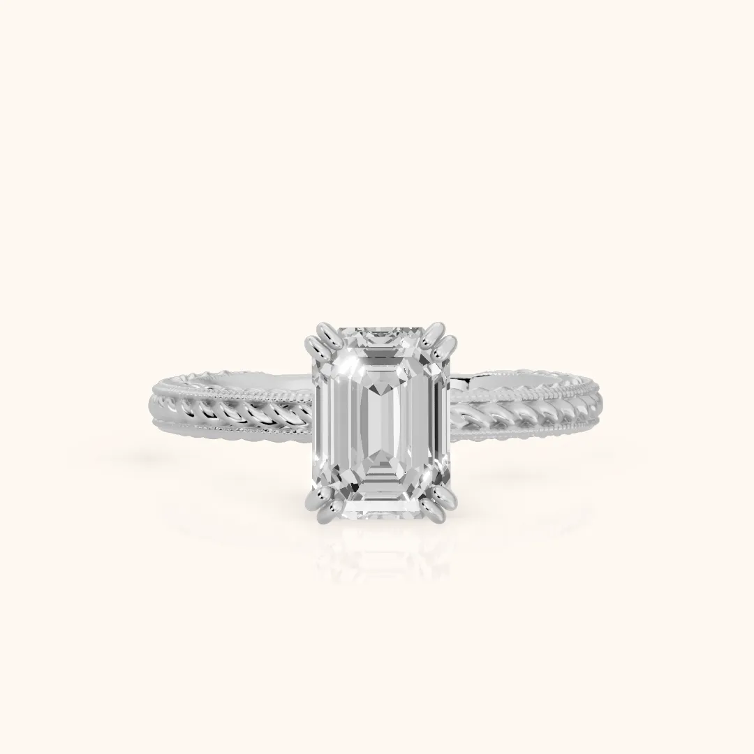 Lacey Rope Solitaire Emerald Diamond Engagement Ring in Silver — view 2