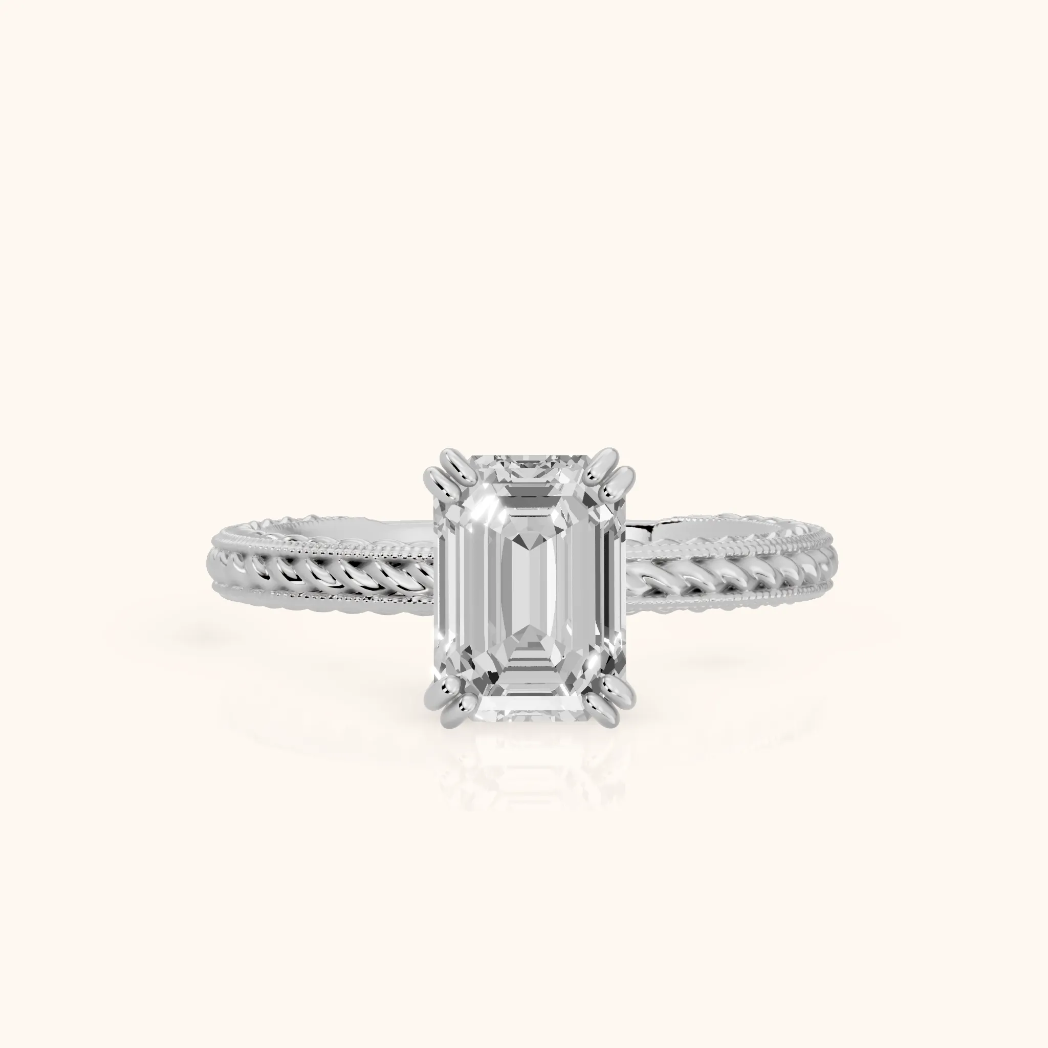 Lacey Rope Solitaire Emerald Diamond Engagement Ring in Silver — view 1