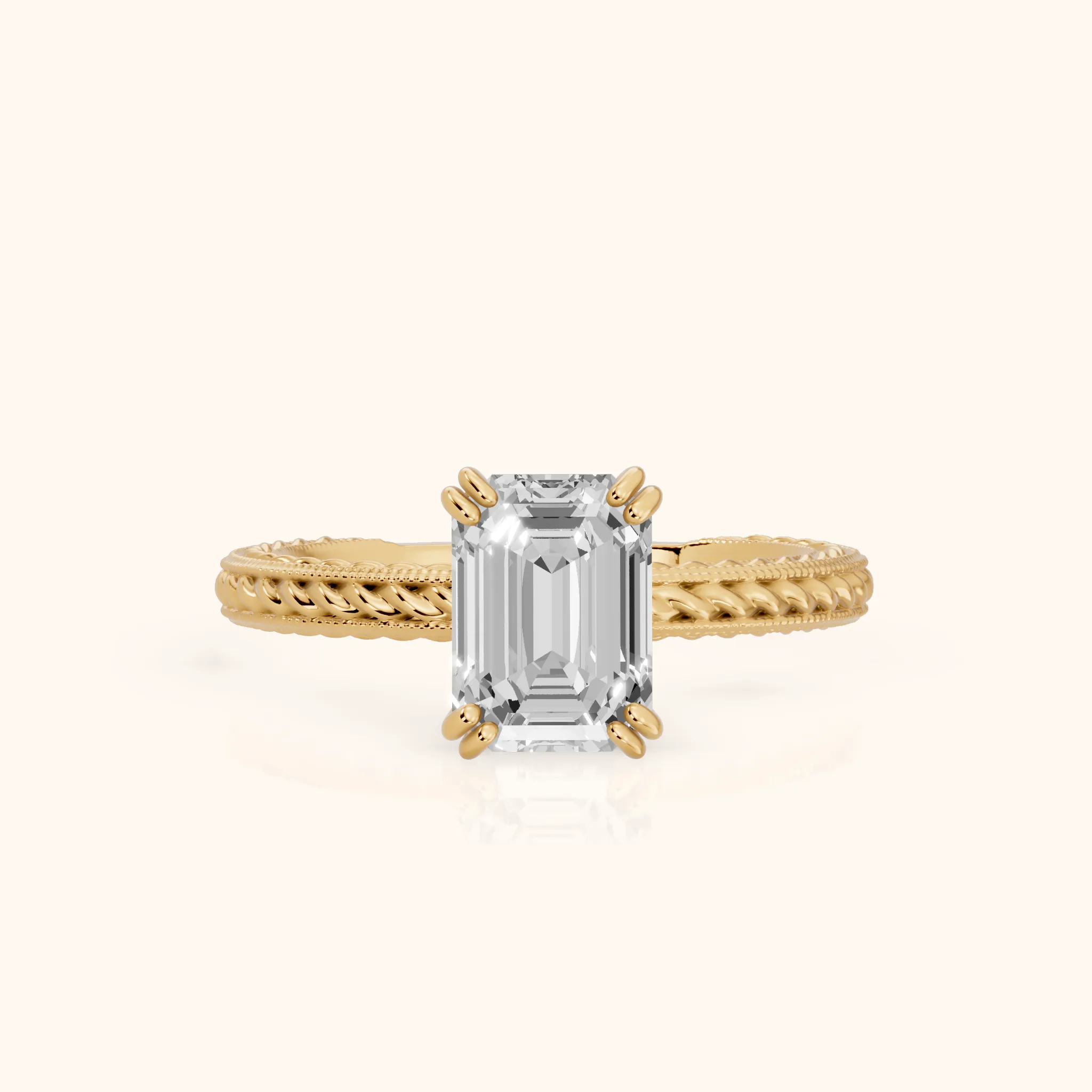 Lacey Rope Solitaire Emerald Diamond Engagement Ring in Yellow Gold — view 1