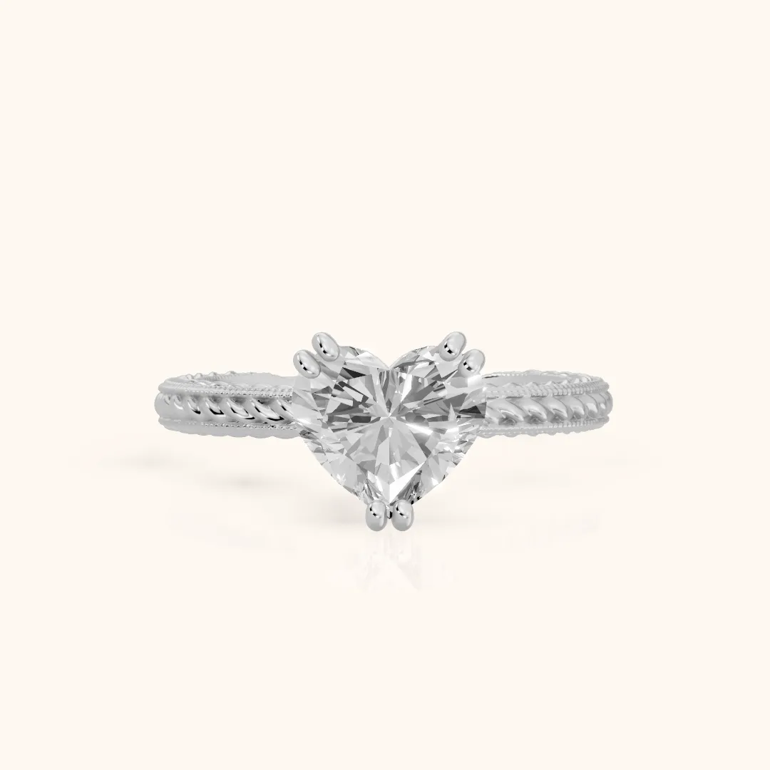 Lacey Rope Solitaire Heart Diamond Engagement Ring in Silver — view 2
