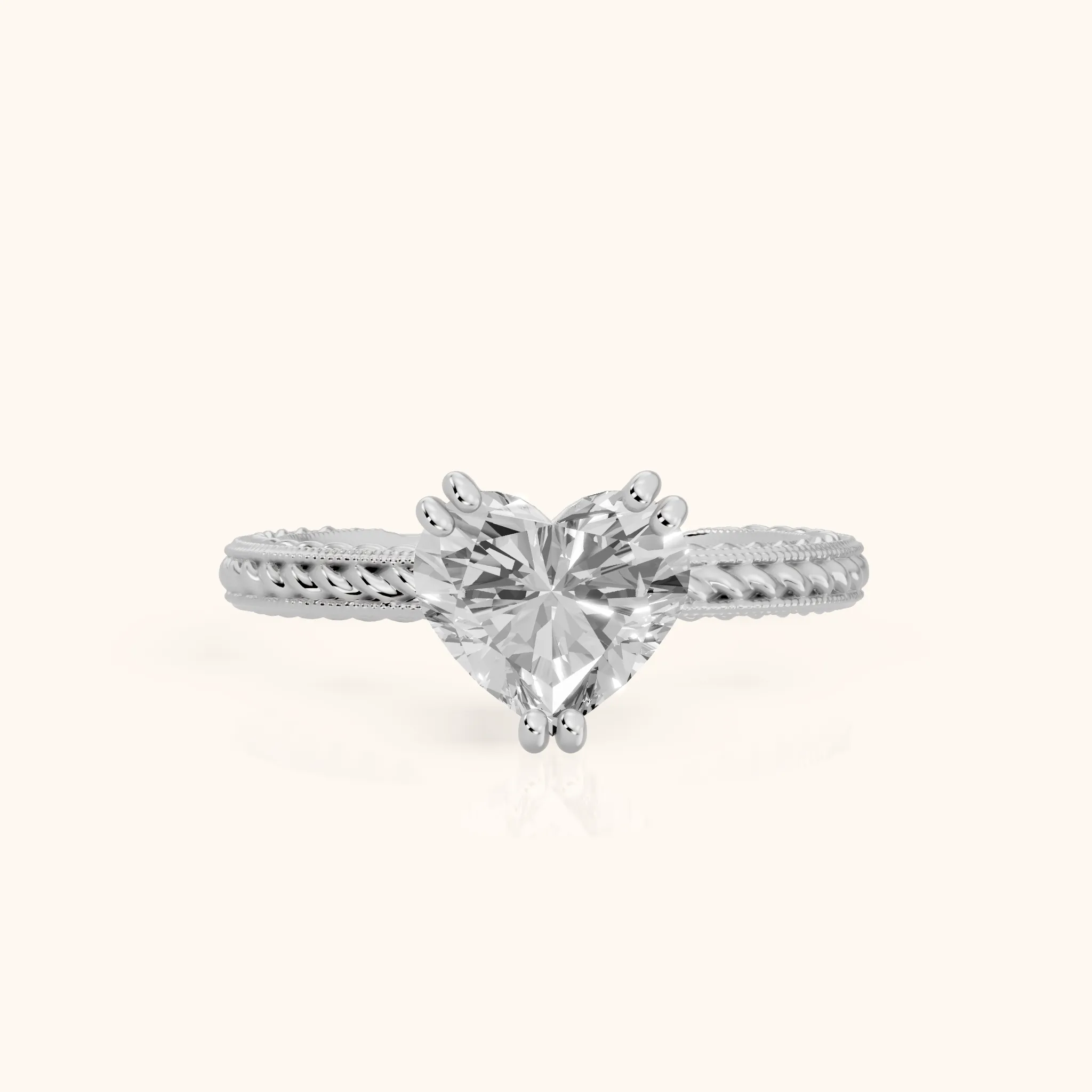 Lacey Rope Solitaire Heart Diamond Engagement Ring in Silver — view 1