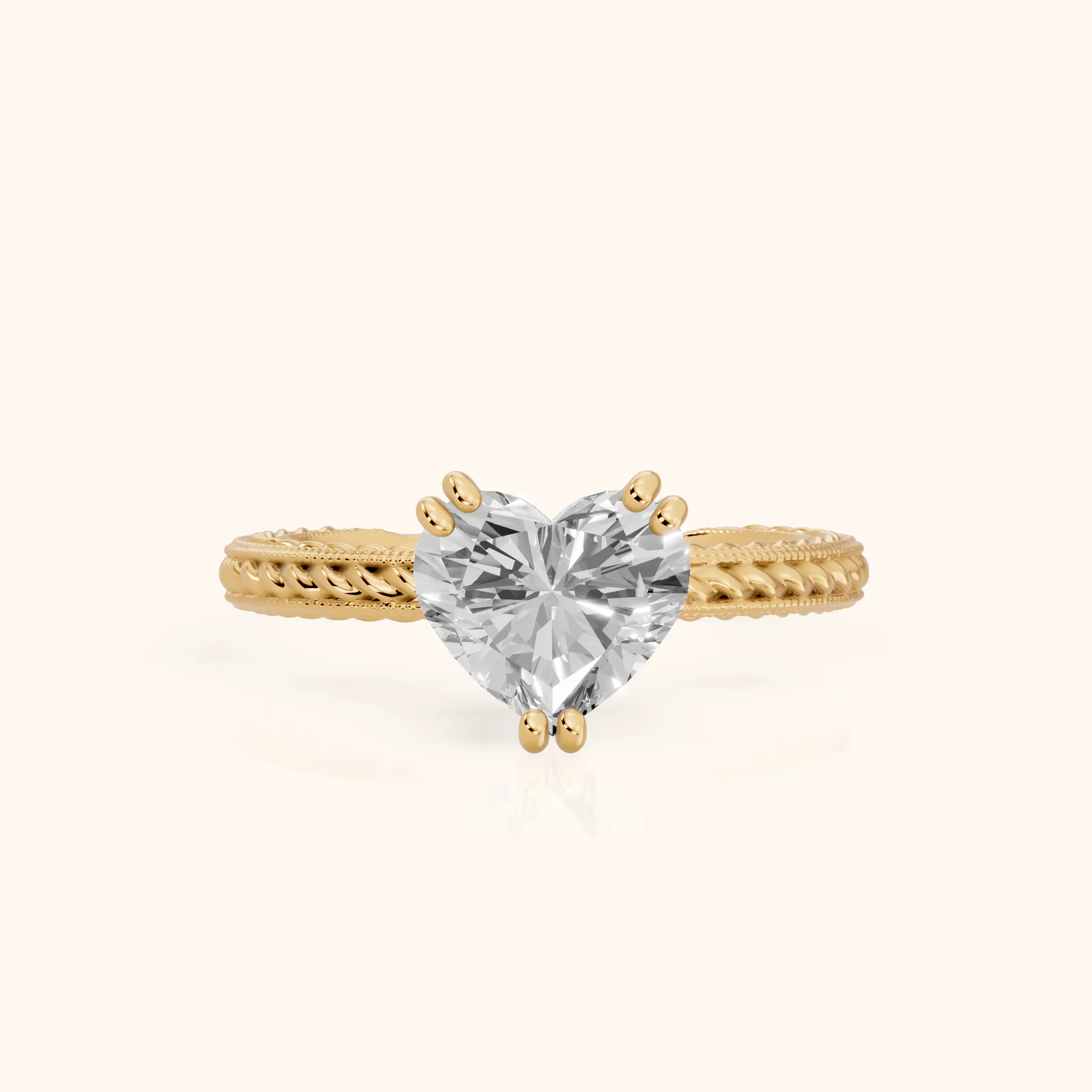 Lacey Rope Solitaire Heart Diamond Engagement Ring in Yellow Gold — view 1