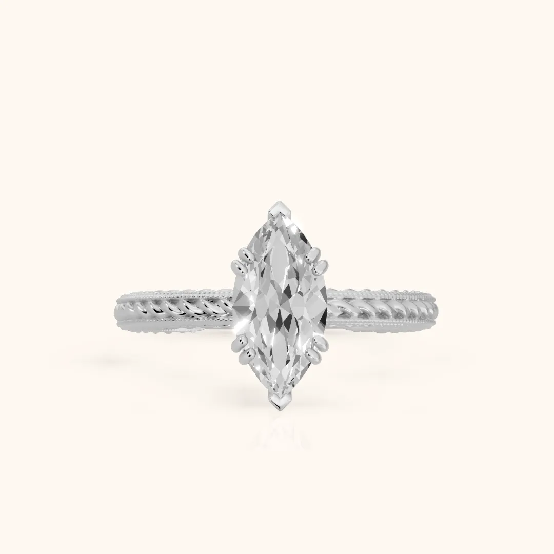 Lacey Rope Solitaire Marquise Diamond Engagement Ring in Platinum — view 2