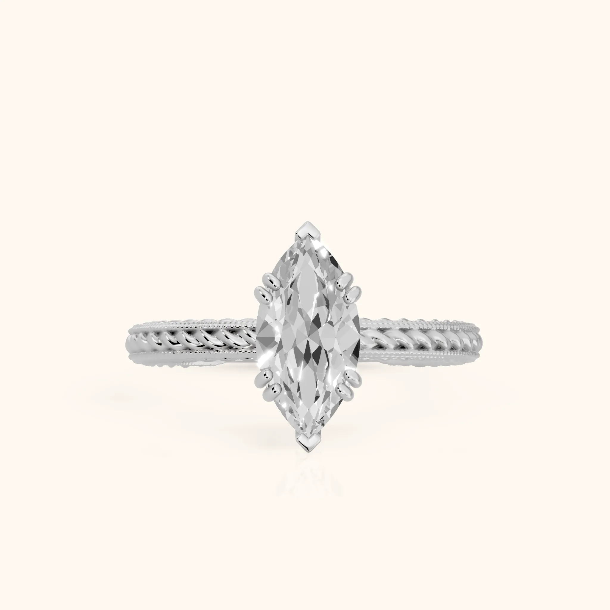 Lacey Rope Solitaire Marquise Diamond Engagement Ring in Platinum — view 1
