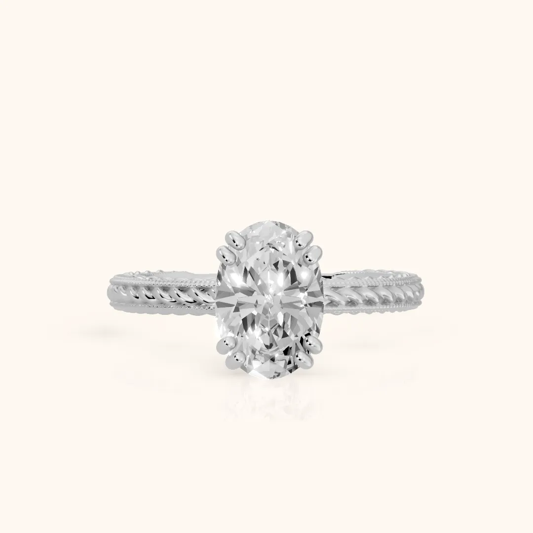 Lacey Rope Solitaire Oval Diamond Engagement Ring in Platinum — view 2