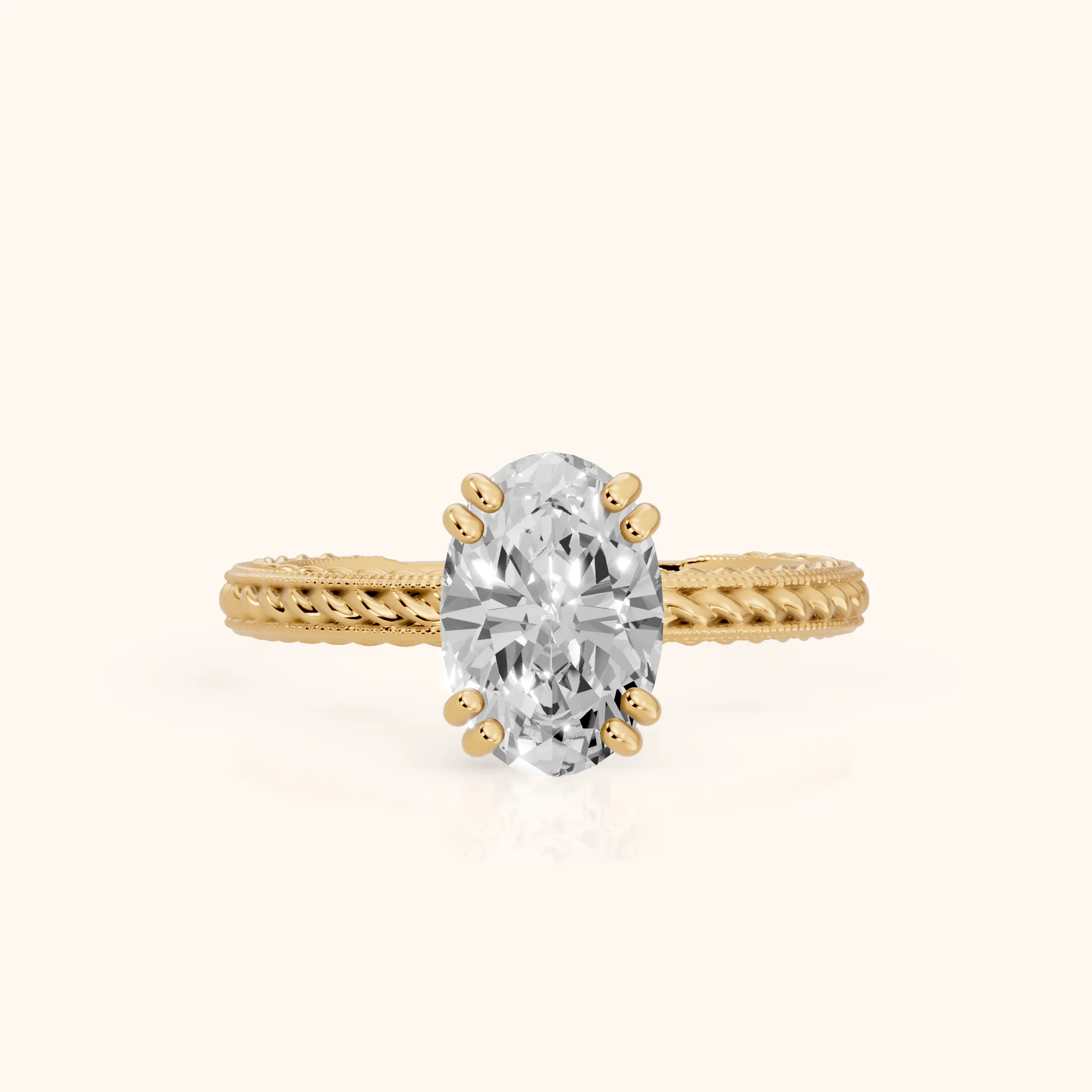 Lacey Rope Solitaire Oval Diamond Engagement Ring in Yellow Gold — view 1