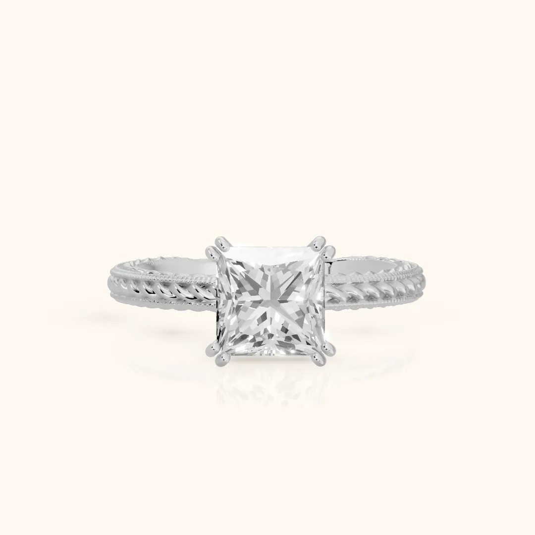 Lacey Rope Solitaire Princess Diamond Engagement Ring in Platinum — view 2