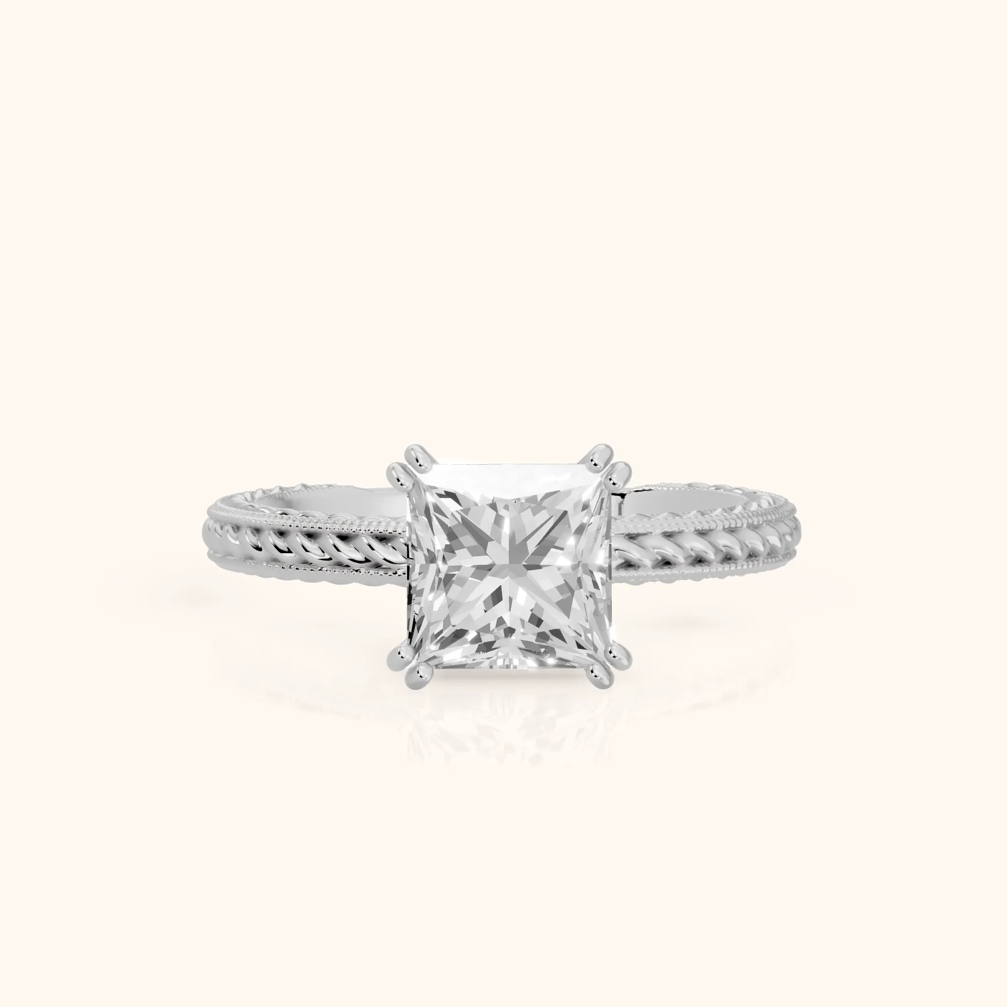 Lacey Rope Solitaire Princess Diamond Engagement Ring in Platinum — view 1