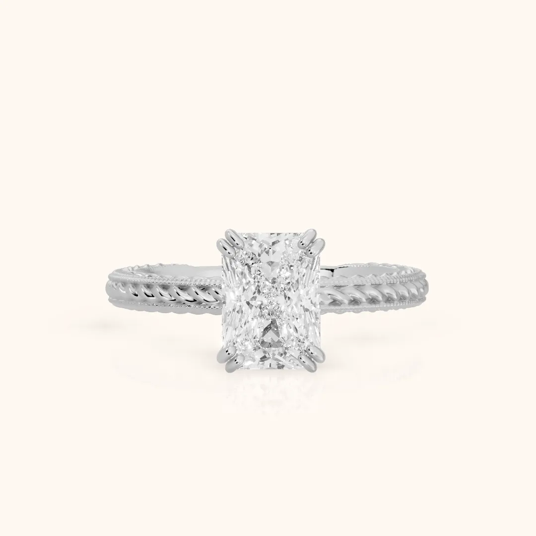Lacey Rope Solitaire Radiant Diamond Engagement Ring in Silver — view 2