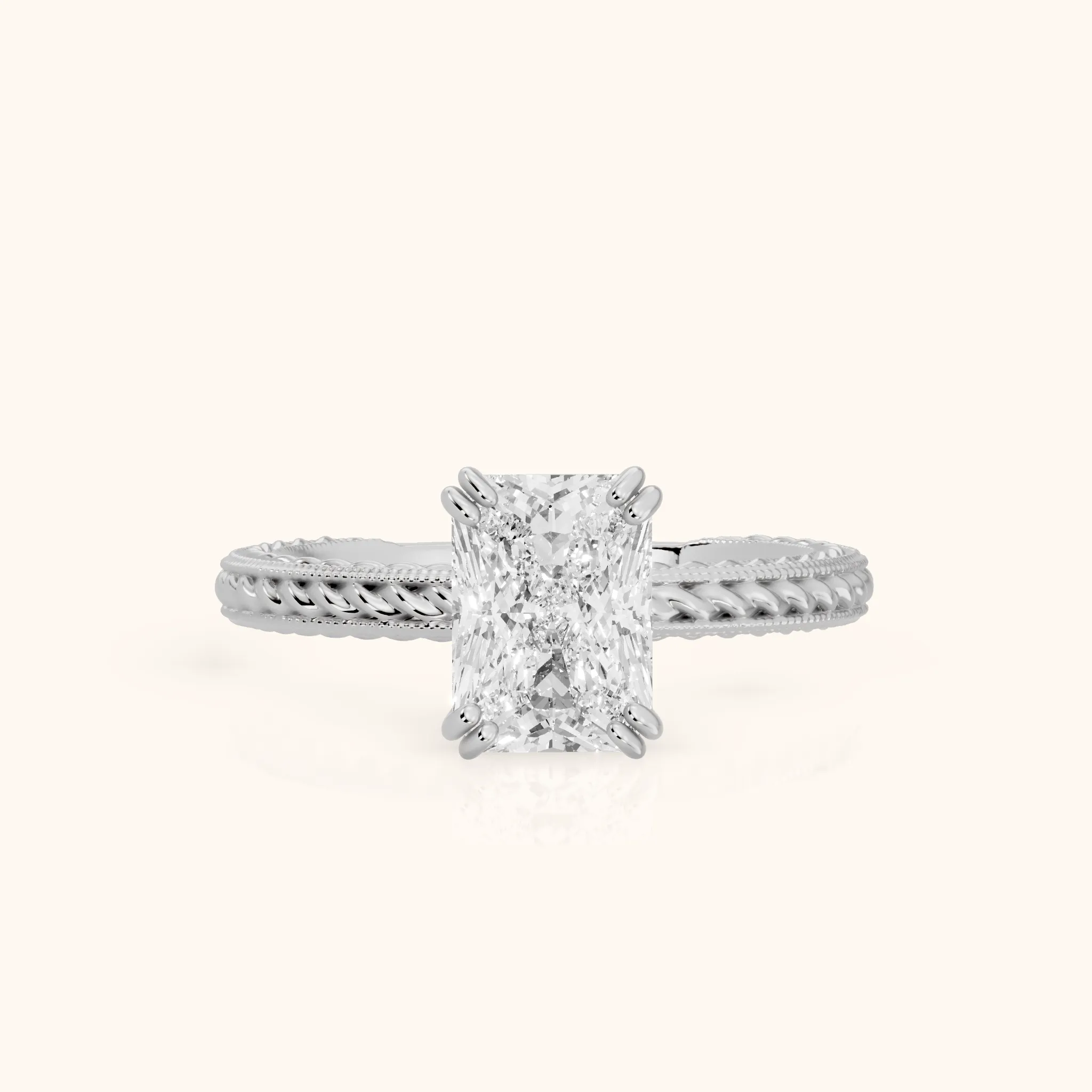 Lacey Rope Solitaire Radiant Diamond Engagement Ring in Silver — view 1