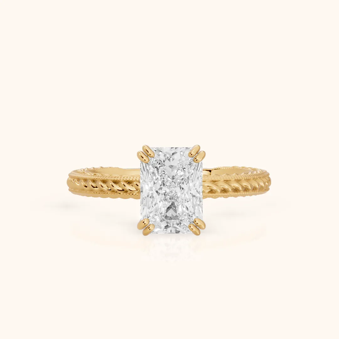 Lacey Rope Solitaire Radiant Diamond Engagement Ring in Yellow Gold — view 2