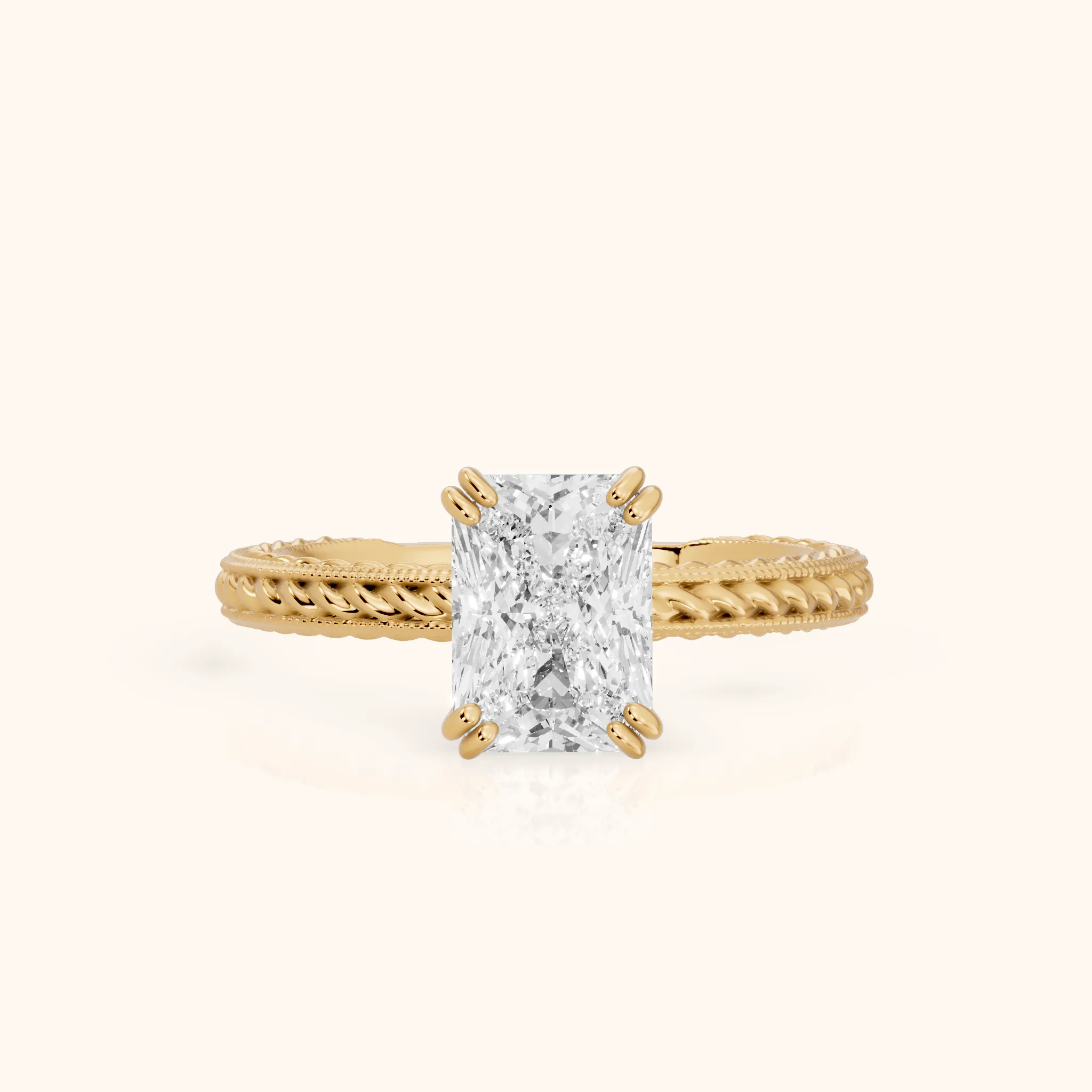 Lacey Rope Solitaire Radiant Diamond Engagement Ring in Yellow Gold — view 1