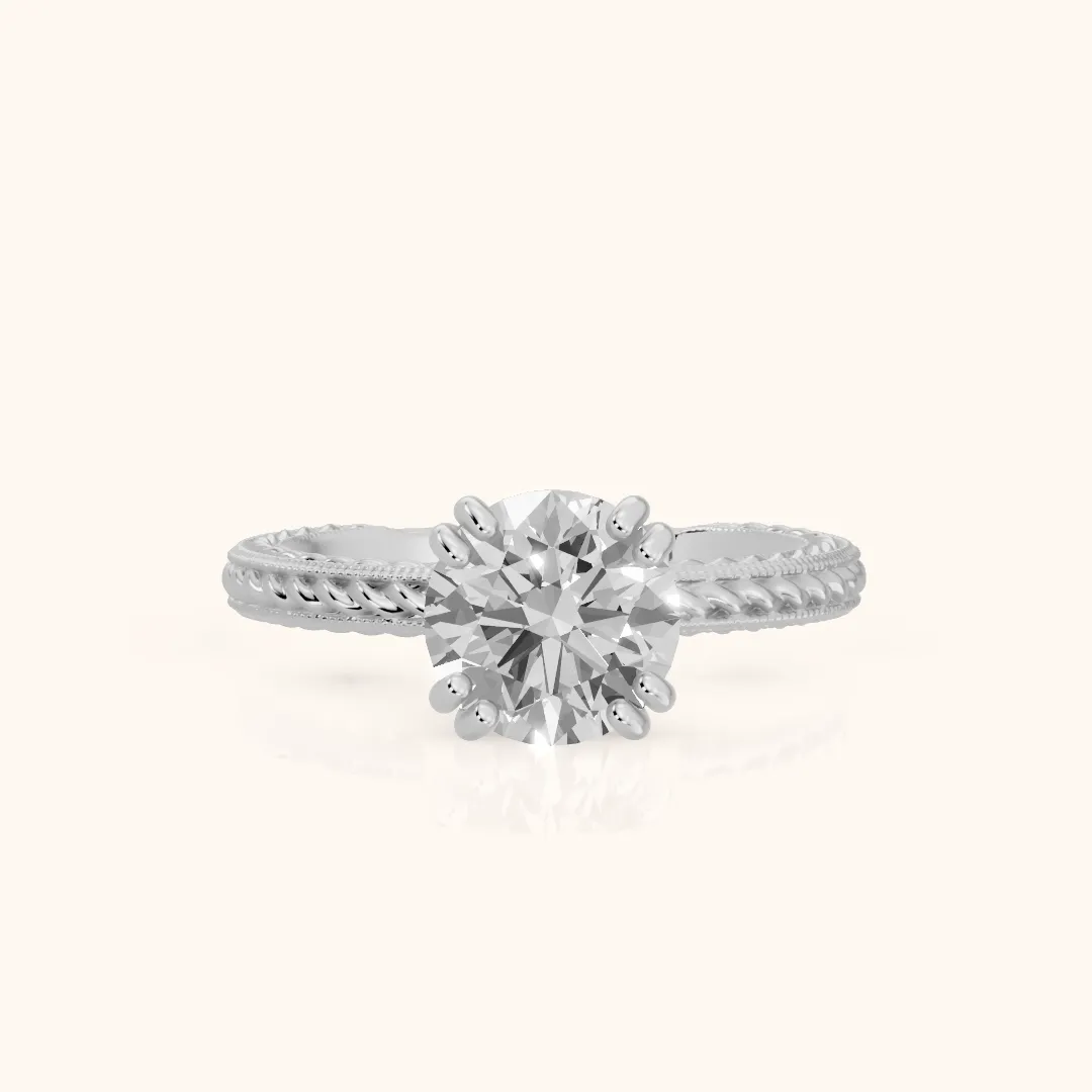 Lacey Rope Solitaire Round Diamond Engagement Ring in Silver — view 2