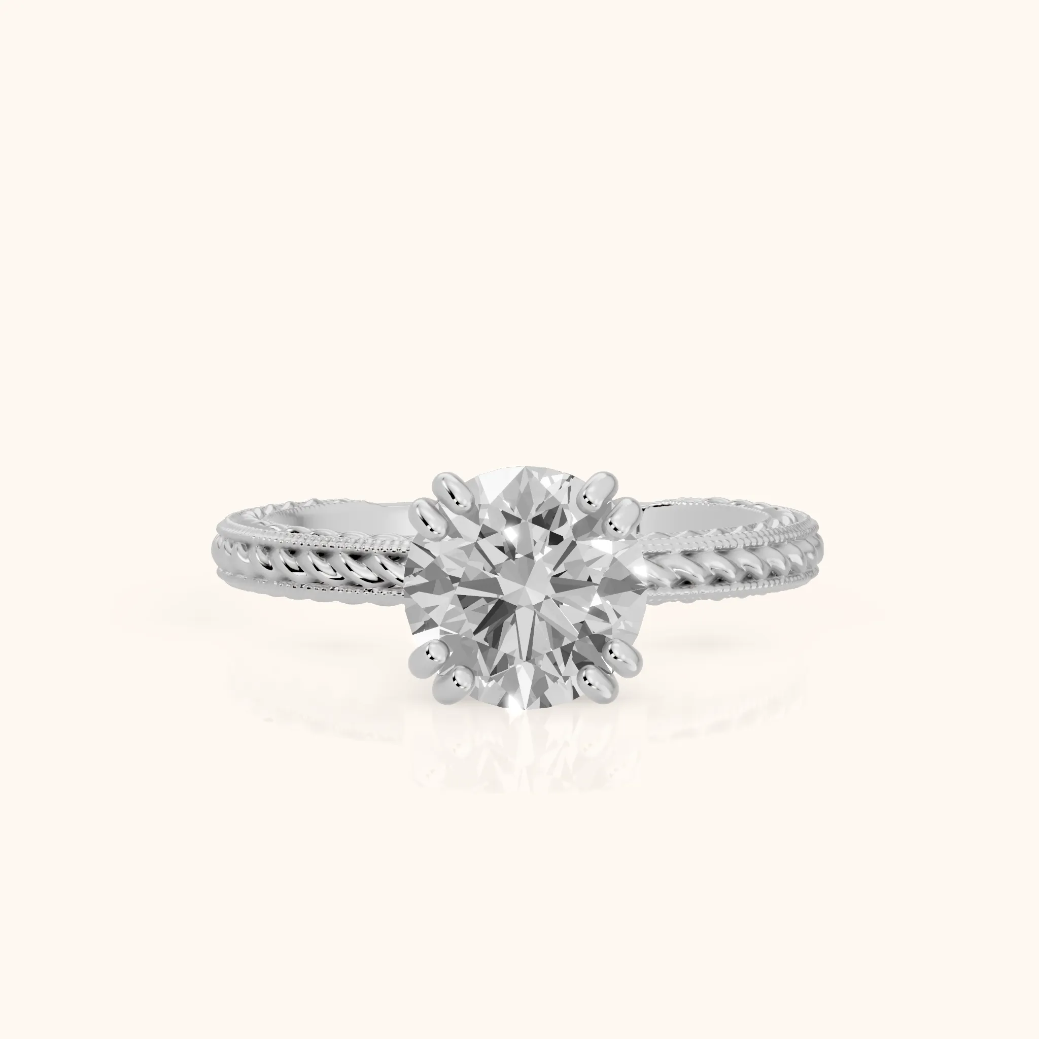 Lacey Rope Solitaire Round Diamond Engagement Ring in Silver — view 1