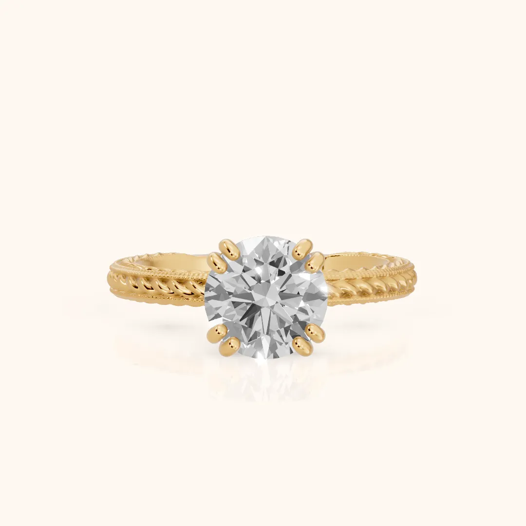 Lacey Rope Solitaire Round Diamond Engagement Ring in Yellow Gold — view 2