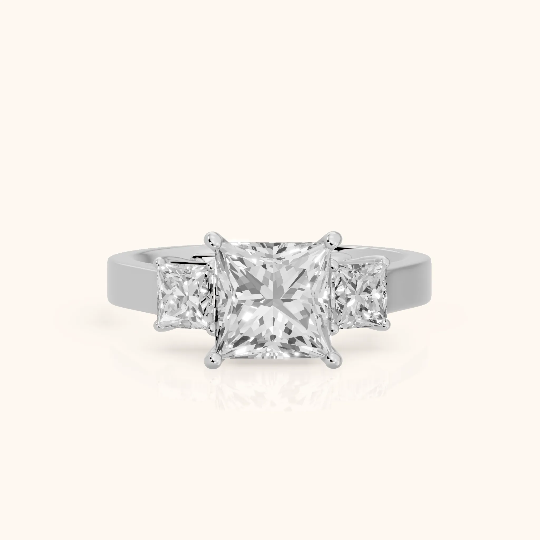 Lettie Three-Stone Princess Diamond Engagement Ring in Silver — view 1