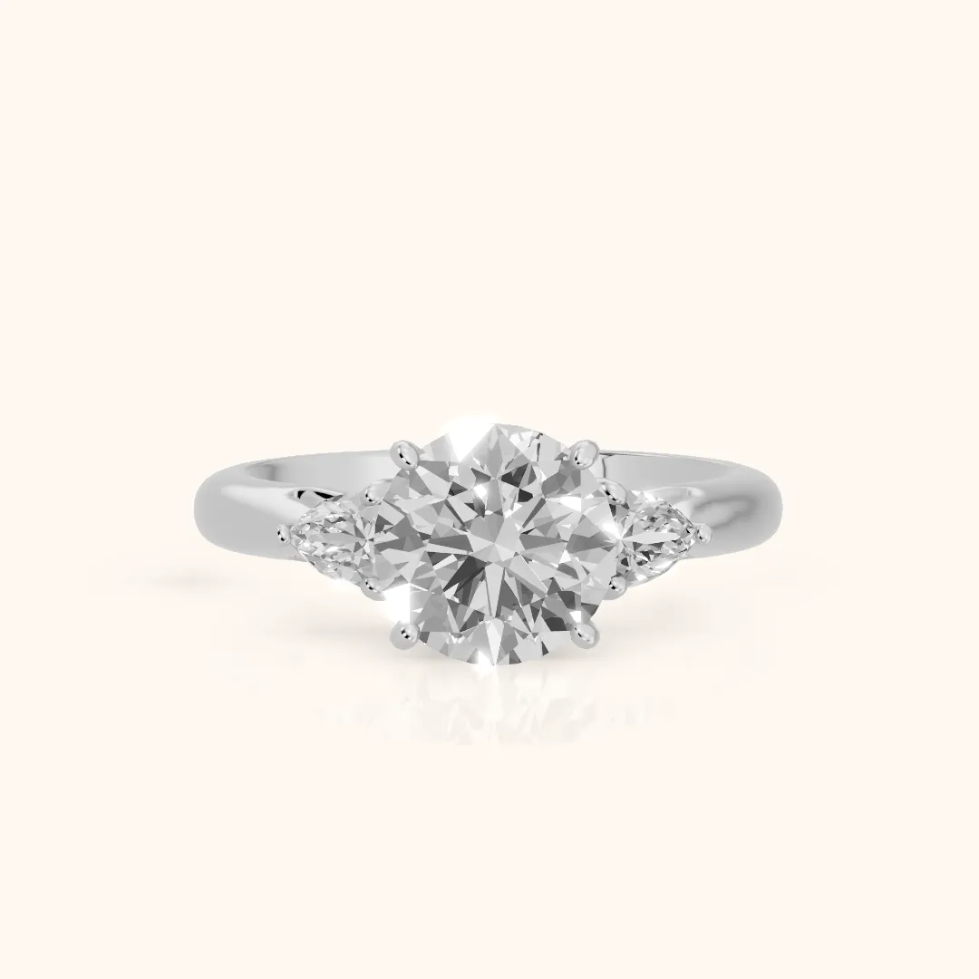 Libby Pear-Side Three-Stone Round Diamond Engagement Ring in Silver — view 2