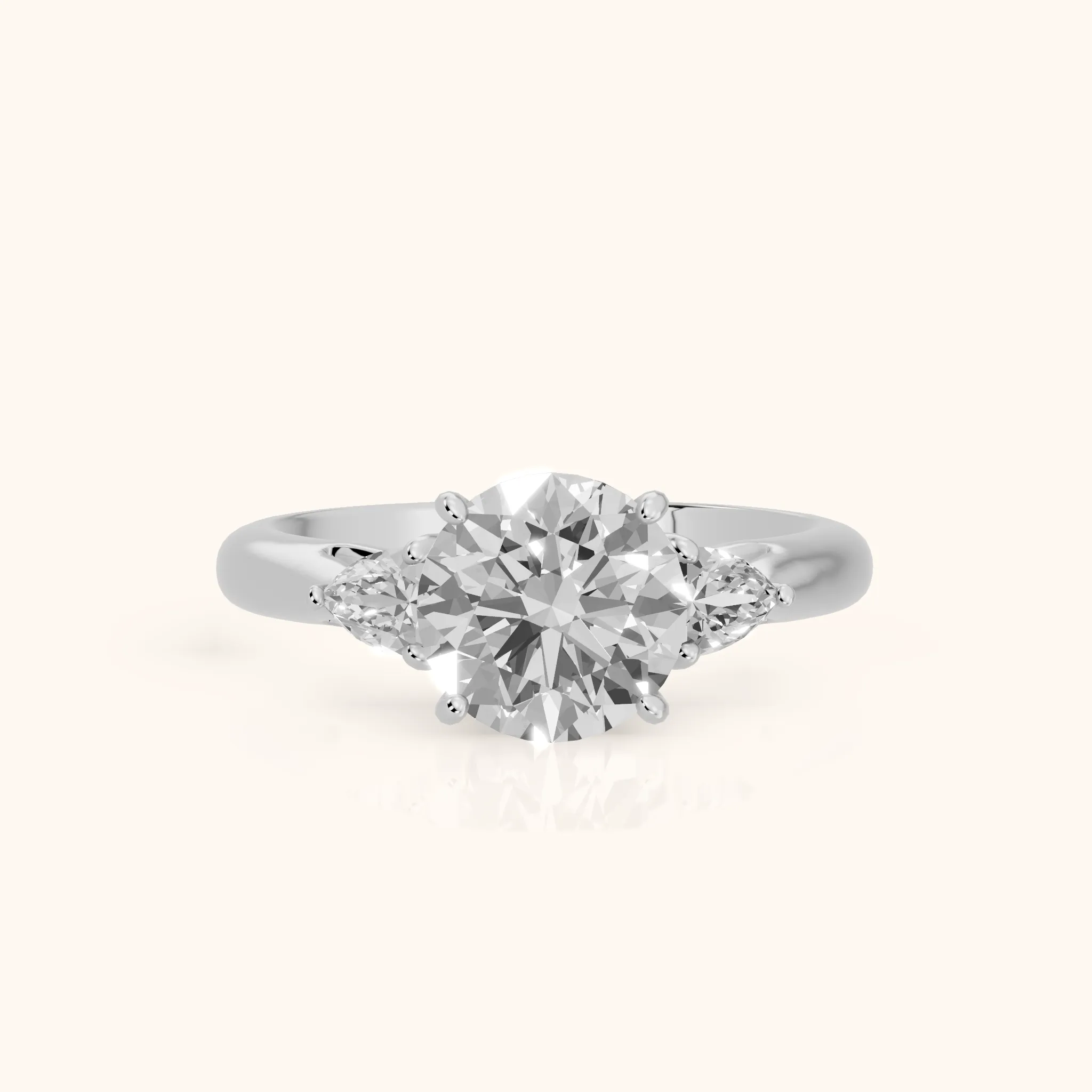 Libby Pear-Side Three-Stone Round Diamond Engagement Ring in Silver — view 1