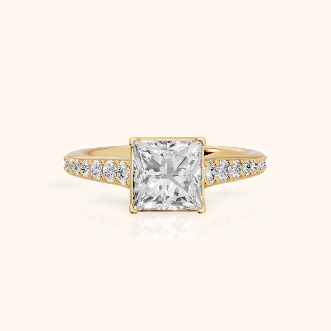 Linda Graduated Pavé Princess Diamond Engagement Ring in Yellow Gold — view 2