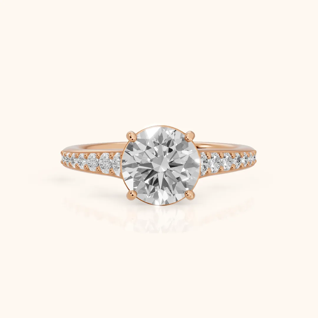 Linda Graduated Pavé Round Diamond Engagement Ring in Rose Gold — view 2