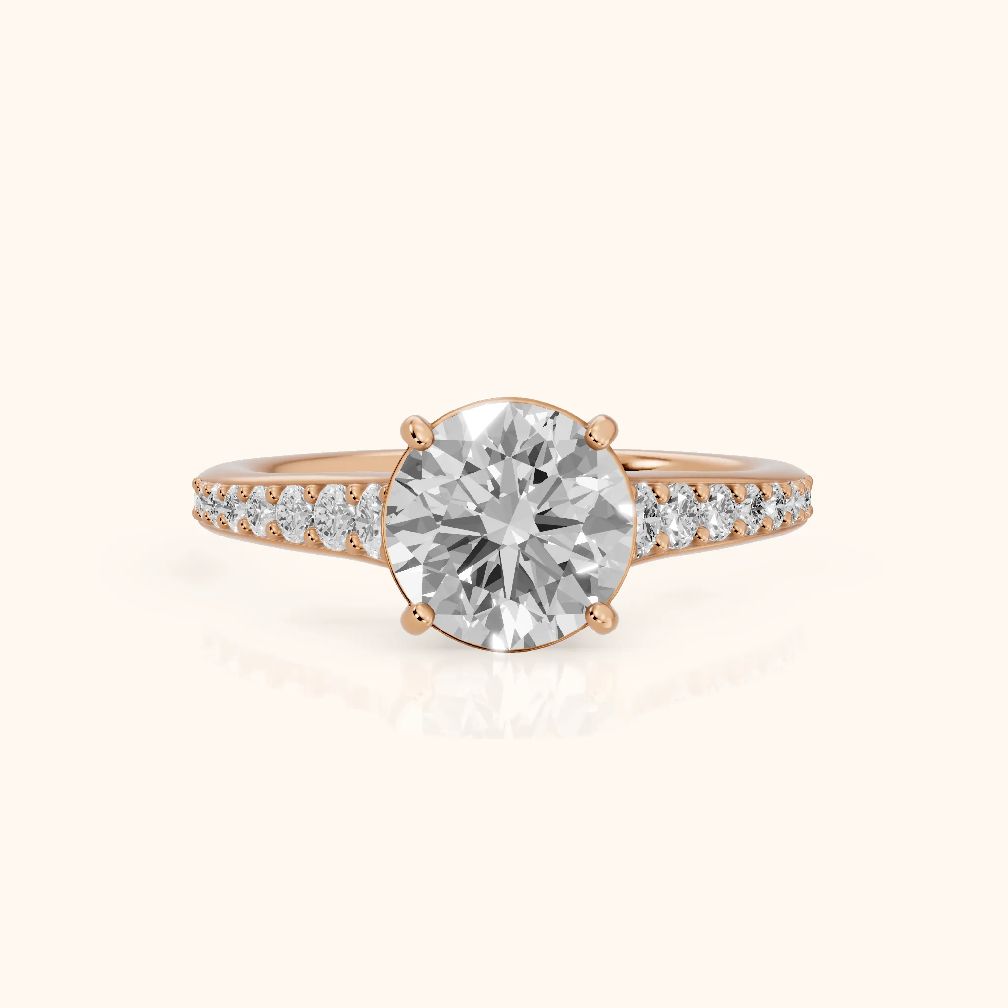 Linda Graduated Pavé Round Diamond Engagement Ring in Rose Gold — view 1