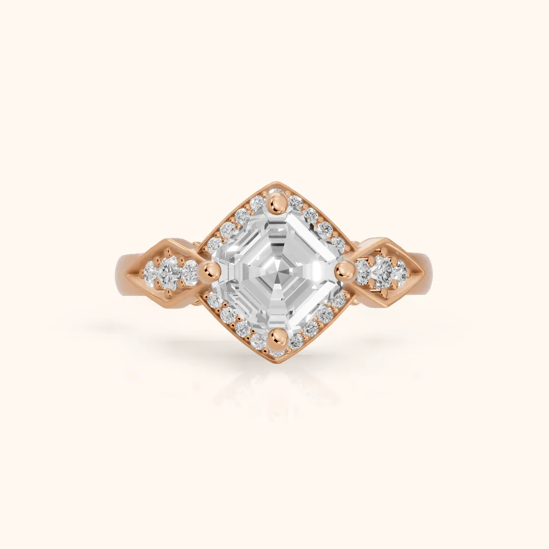 Lisa Deco Halo Asscher Diamond Engagement Ring in Rose Gold — view 2