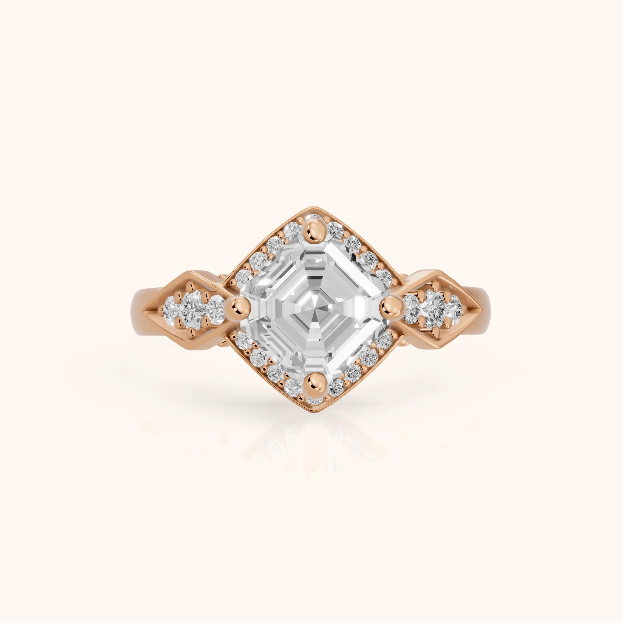 Lisa Deco Halo Asscher Diamond Engagement Ring in Rose Gold — view 1