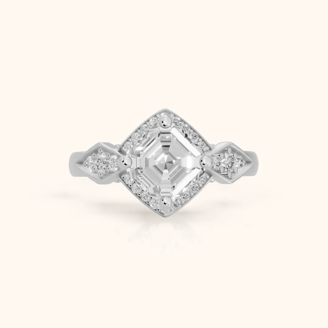 Lisa Deco Halo Asscher Diamond Engagement Ring in Platinum — view 2