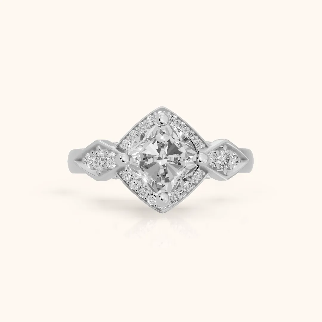 Lisa Deco Halo Cushion Diamond Engagement Ring in Silver — view 2