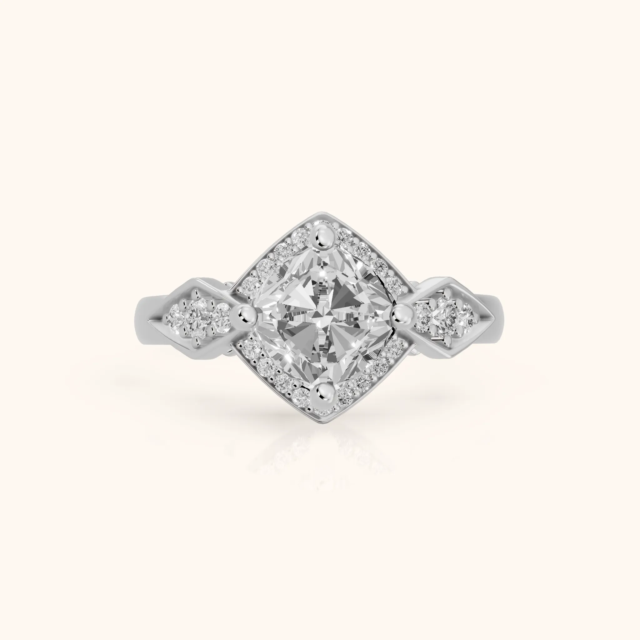 Lisa Deco Halo Cushion Diamond Engagement Ring in Silver — view 1