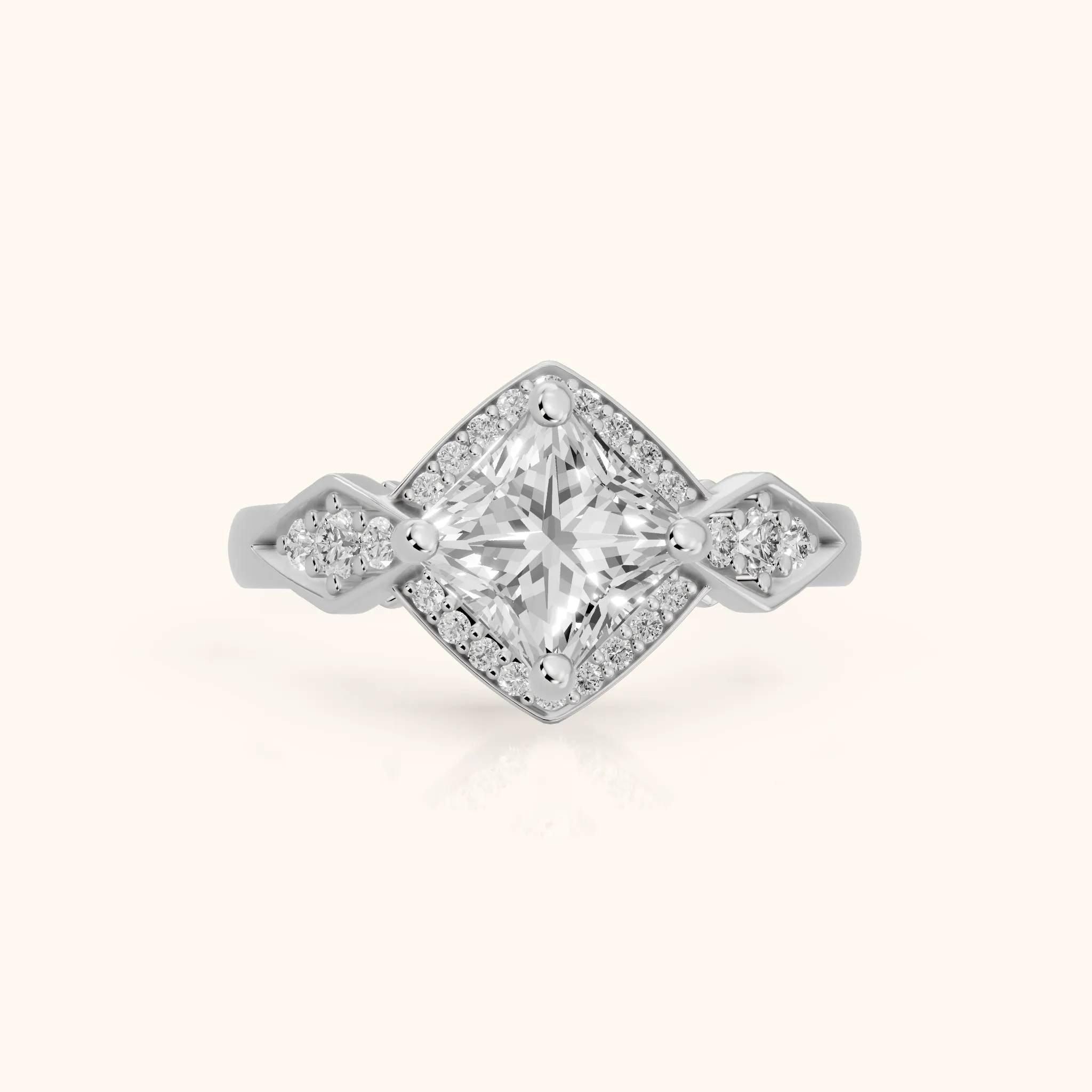 Lisa Deco Halo Princess Diamond Engagement Ring in Silver — view 1