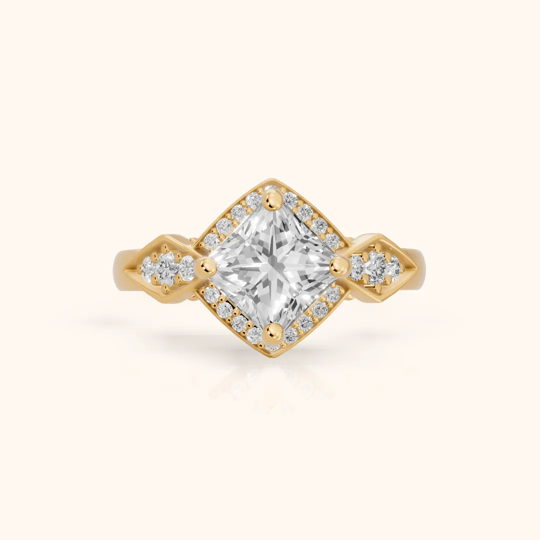 Lisa Deco Halo Princess Diamond Engagement Ring in Yellow Gold — view 2